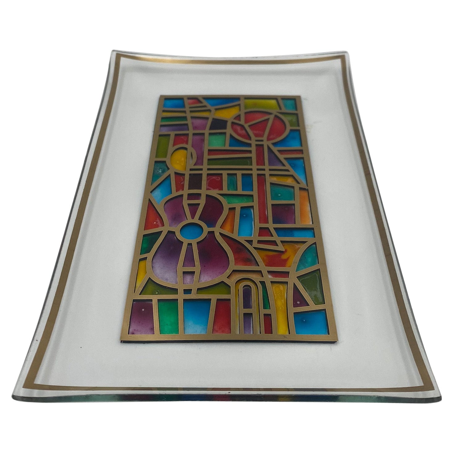 Hand Painted Stained Glass Tray, United States, 1960's 
