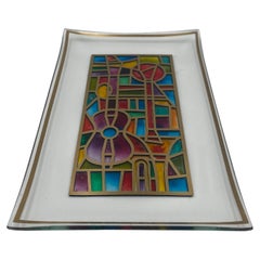 Used Hand Painted Stained Glass Tray, United States, 1960's 
