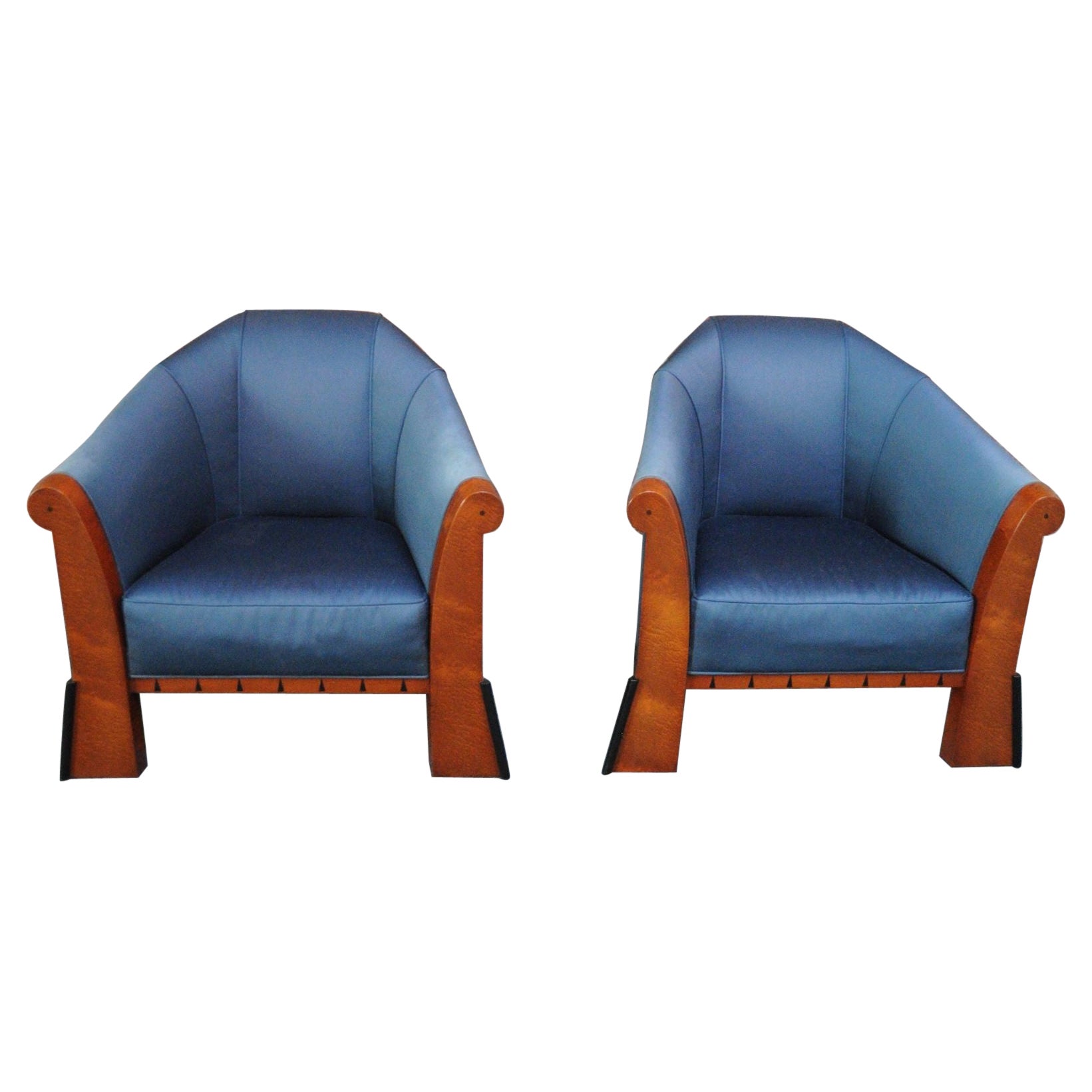 Pair of Postmodern Club Chairs in Stained Birdseye Maple by Michael Graves For Sale