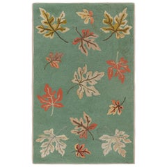 Antique Hooked Rug in Seafoam with Leaf Floral Patterns, from Rug & Kilim