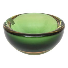 Vintage Murano Alessandro Mandruzzato Sommerso Glass Geode Bowl Green, Amber