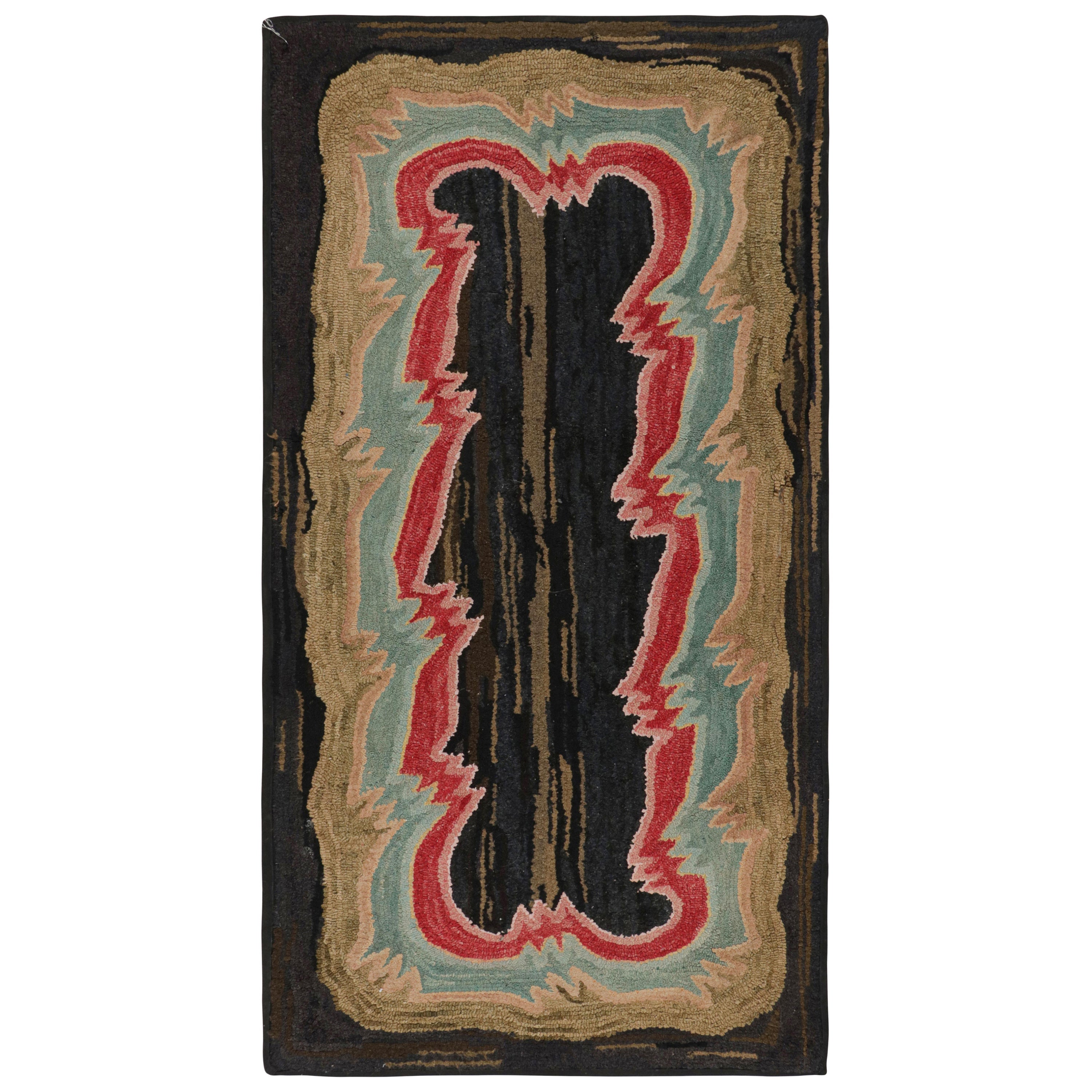 Antique Hooked Rug with Polychromatic Borders, from Rug & Kilim