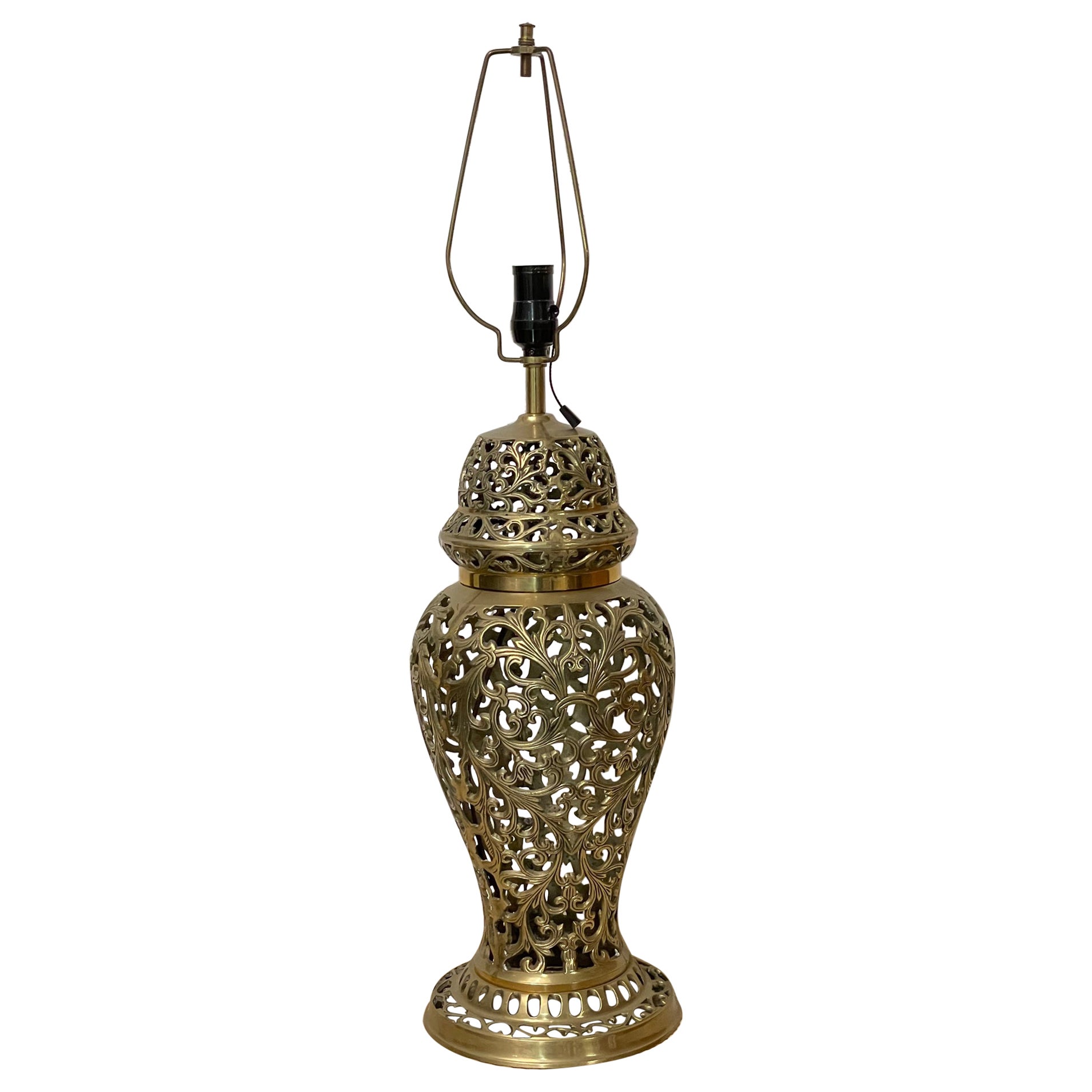Brass Open Fretwork Cage Design Table Lamp For Sale