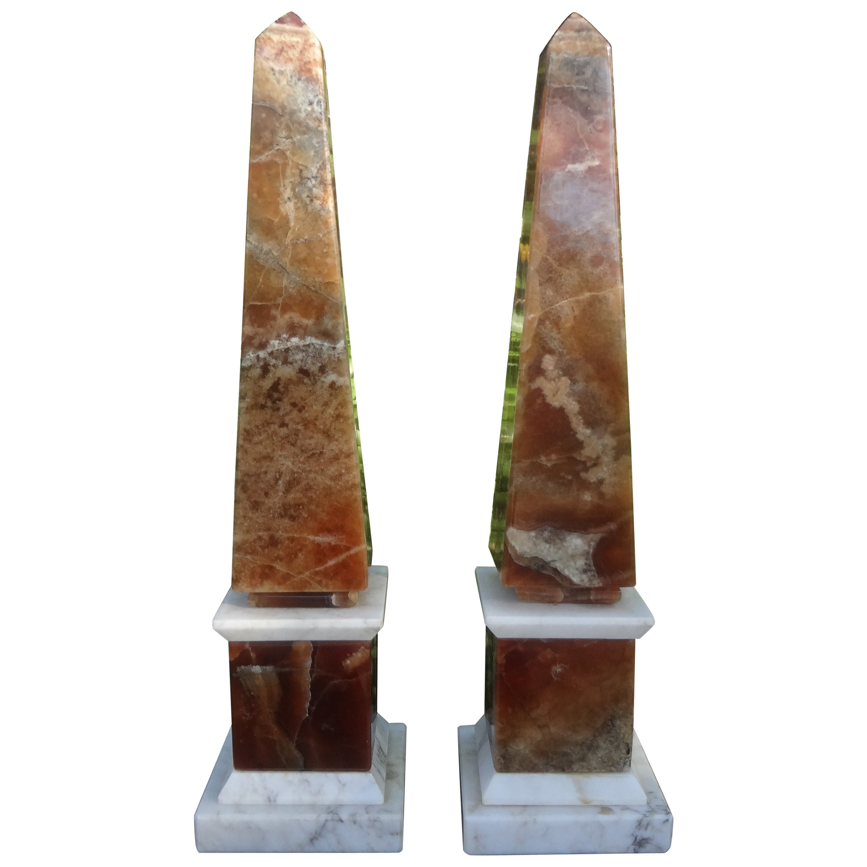 Pair Of Vintage Italian Marble Obelisks