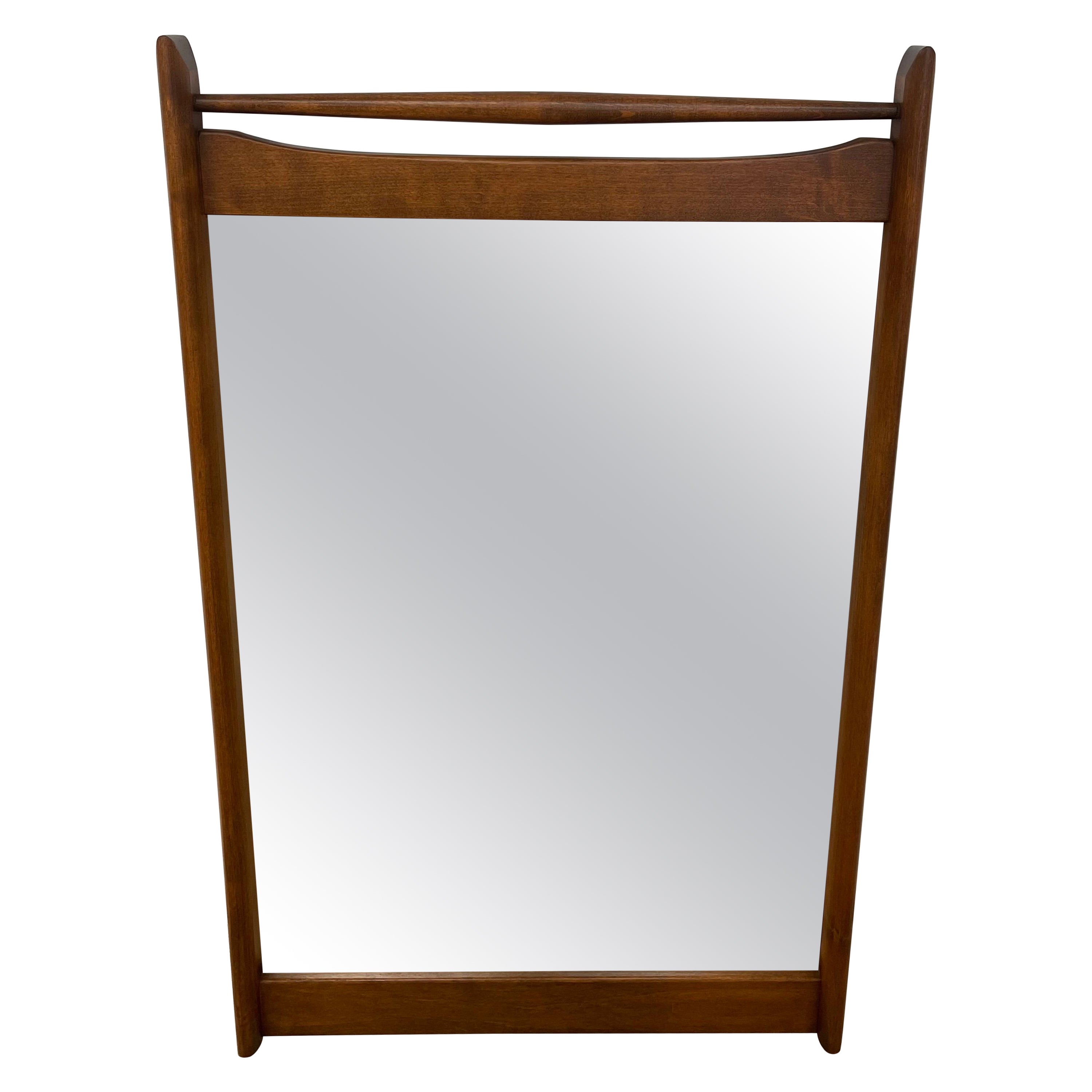 Vintage Walnut Toned Mid Century Modern Wood Framed Mirror. For Sale