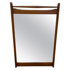 Retro Walnut Toned Mid Century Modern Wood Framed Mirror.