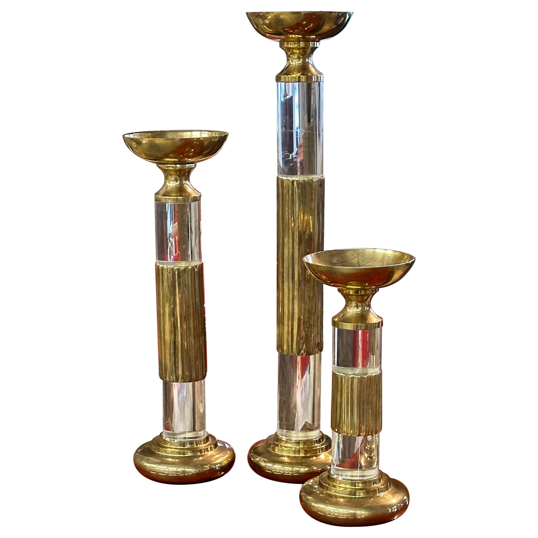 Lucite and Brass Candlestick Prickets Attributed to Dolbi and Cashier 