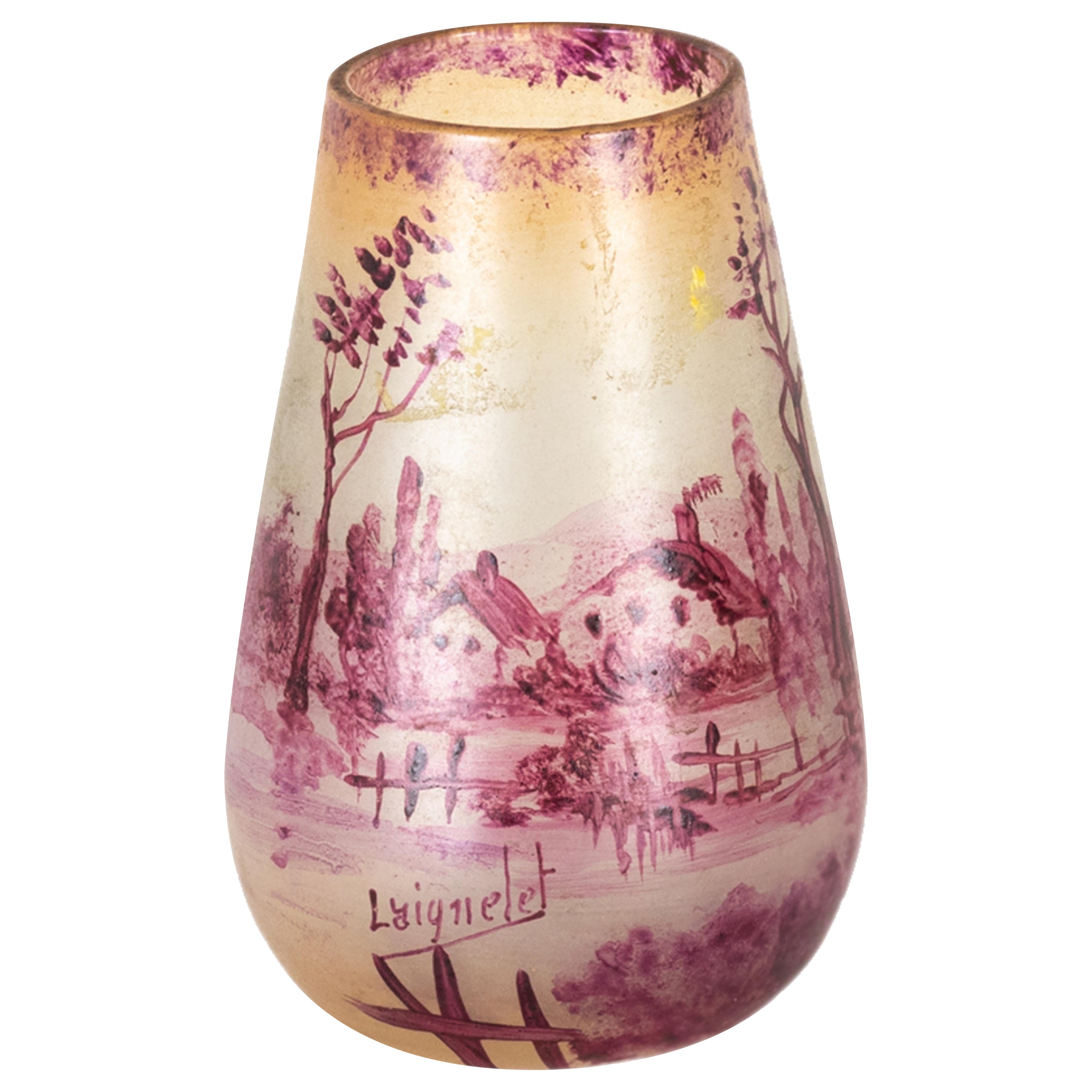 Vase en verre rose laignelet Art Nouveau, 20ème siècle