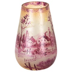 Vase en verre rose laignelet Art Nouveau, 20ème siècle