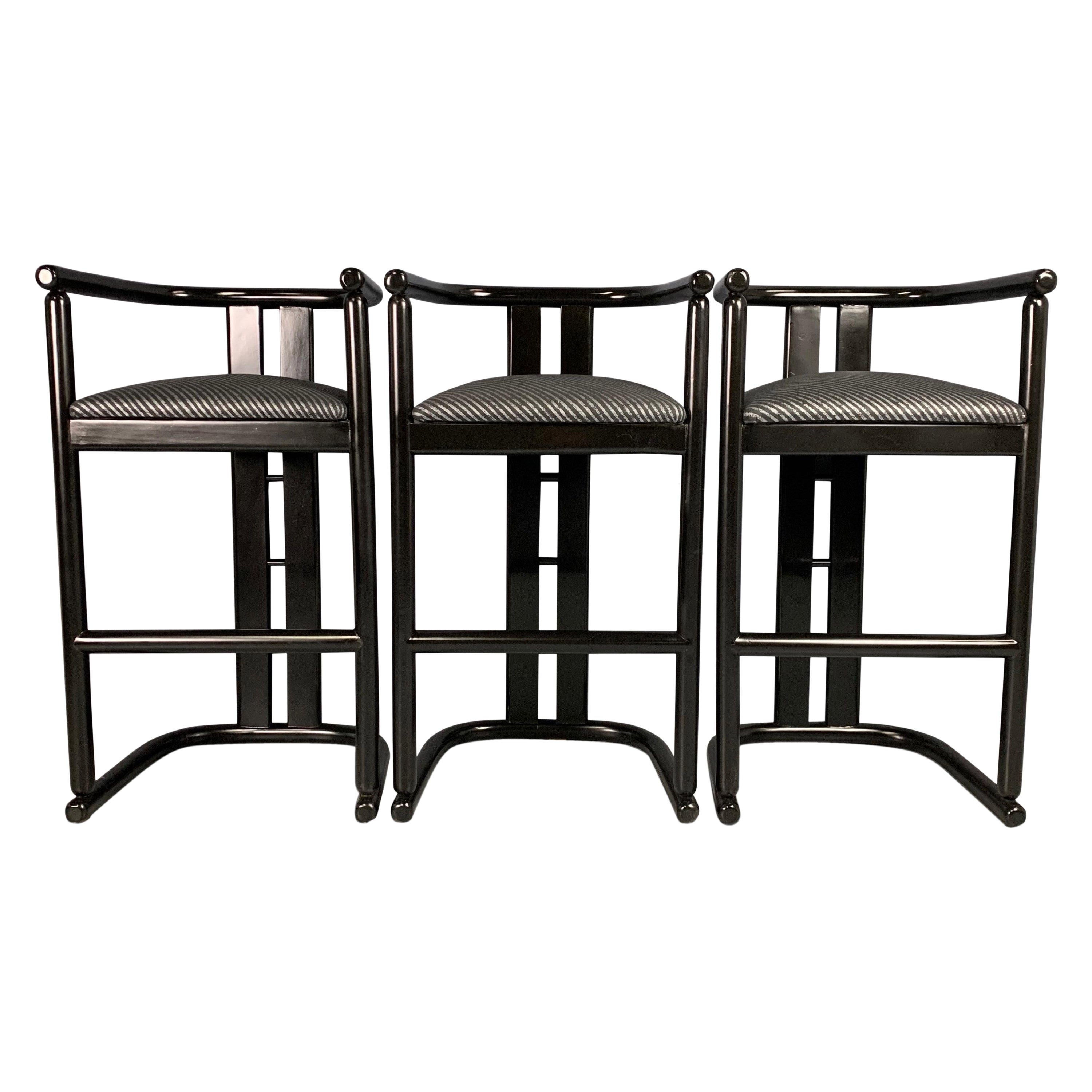 Postmodern Barrel Back Bar Stools a Set of Three in the Style of Pierre Cardin For Sale