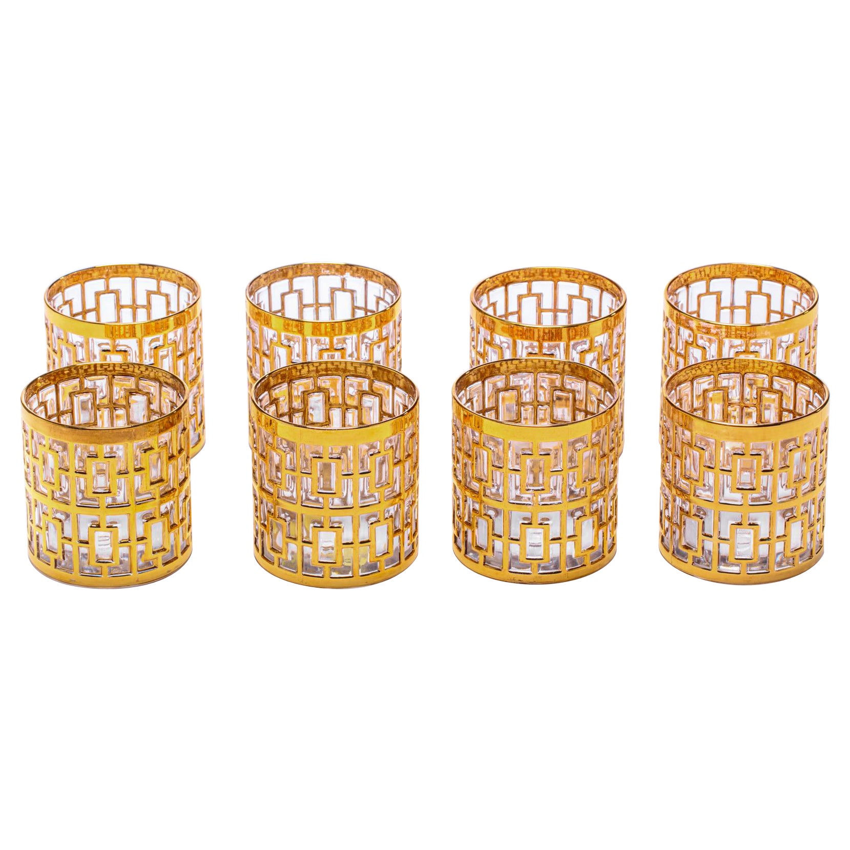 Vintage Imperial Glass Co. Shoji Rocks Glasses 22-Karat Gold 1960s, Set of 8
