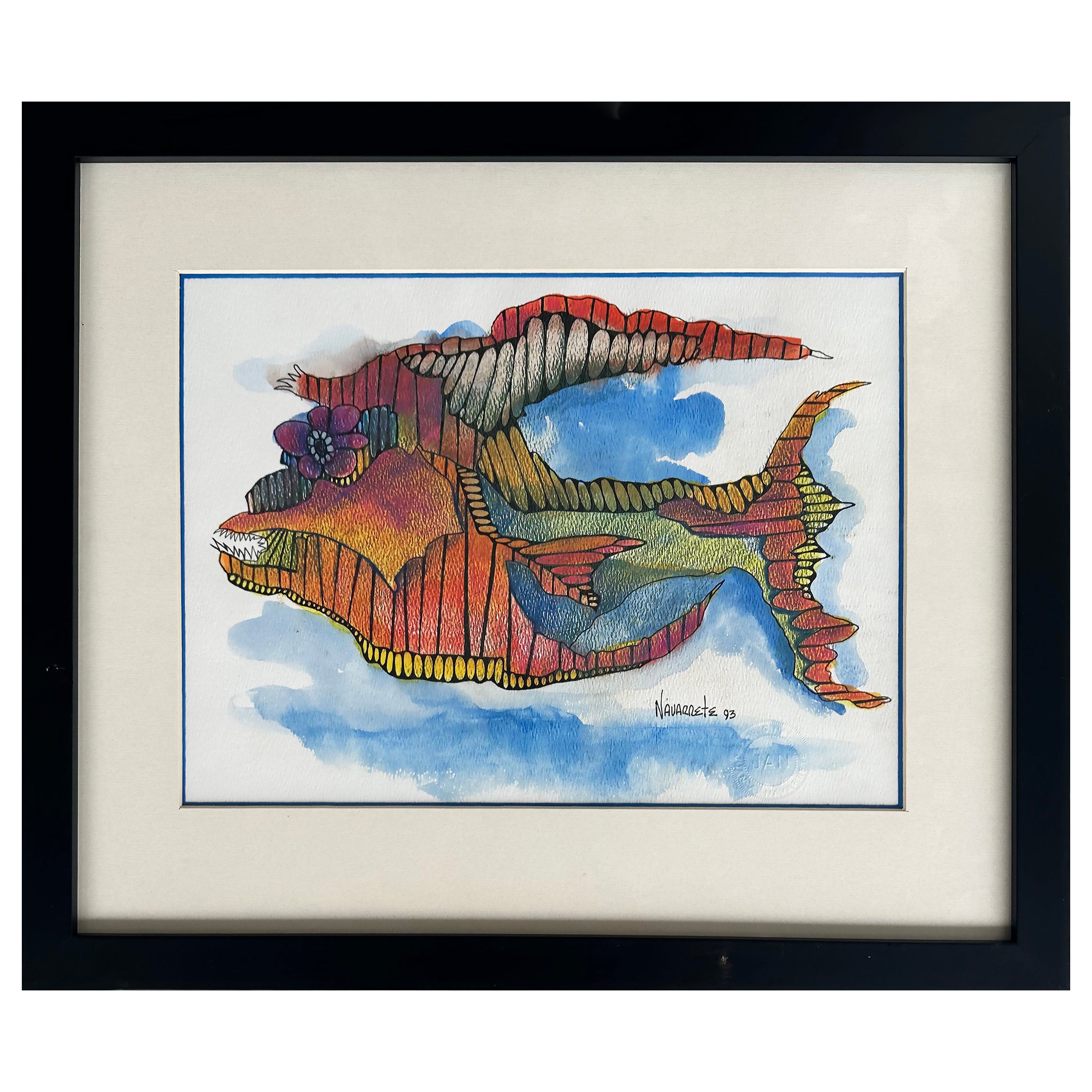Cuban-American Artist Juan Navarette Watercolor Painting "Fish #6" For Sale