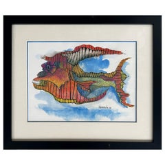 Vintage Cuban-American Artist Juan Navarette Watercolor Painting "Fish #6"