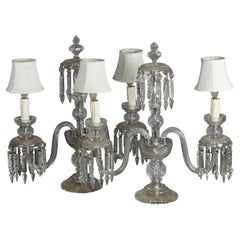 Antique Matching Pair of Cut Glass & Crystal Candelabra Table Lamps Circa 1920