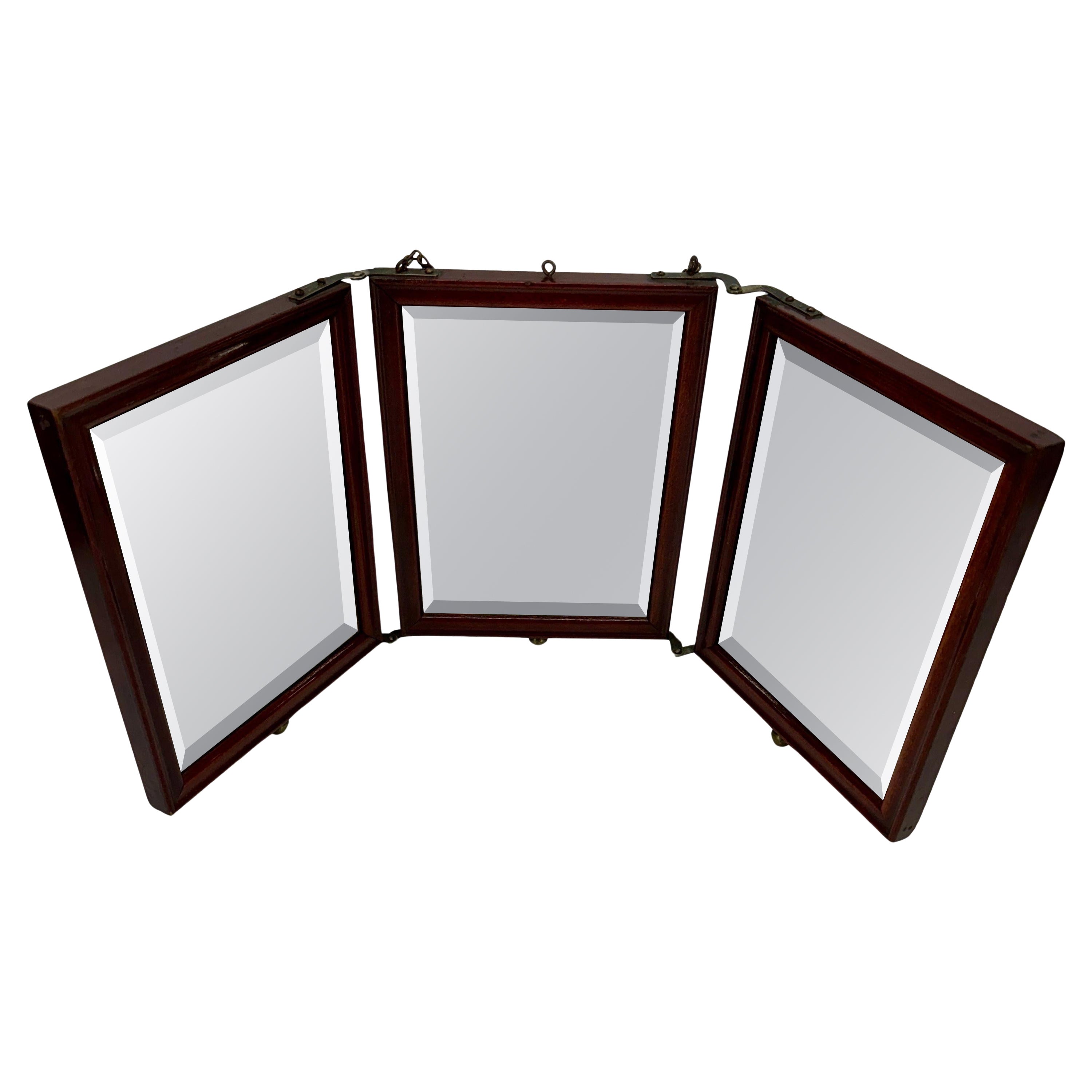 Tri-Fold Travel Vanity Or Dresser Mirror With Beveled Glass For Sale