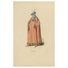 Antique The Stature of a Milanese Noble: An Lithographic Artistic Depiction, 1847