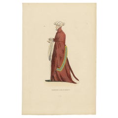 Antique Aristocratic Elegance: A Lord of Richard II's Court, Original Old Print of 1847