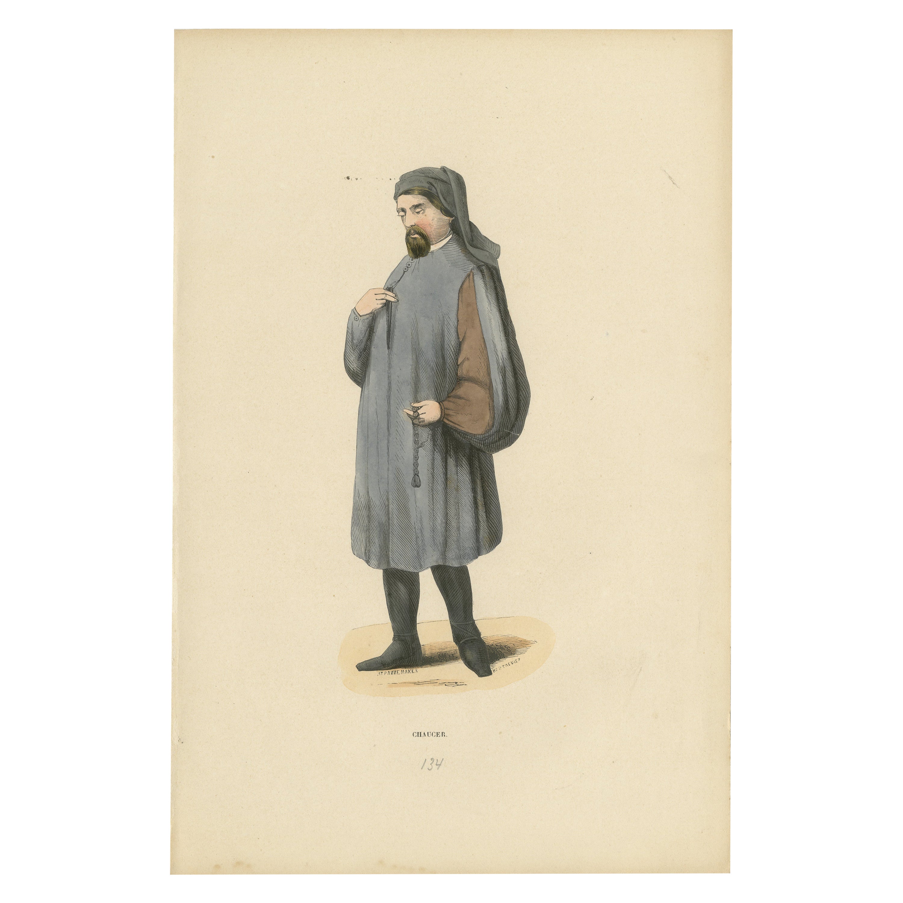 Medieval Sobriety: A Scholarly Figure in 'Costume du Moyen Âge, 1847 For Sale