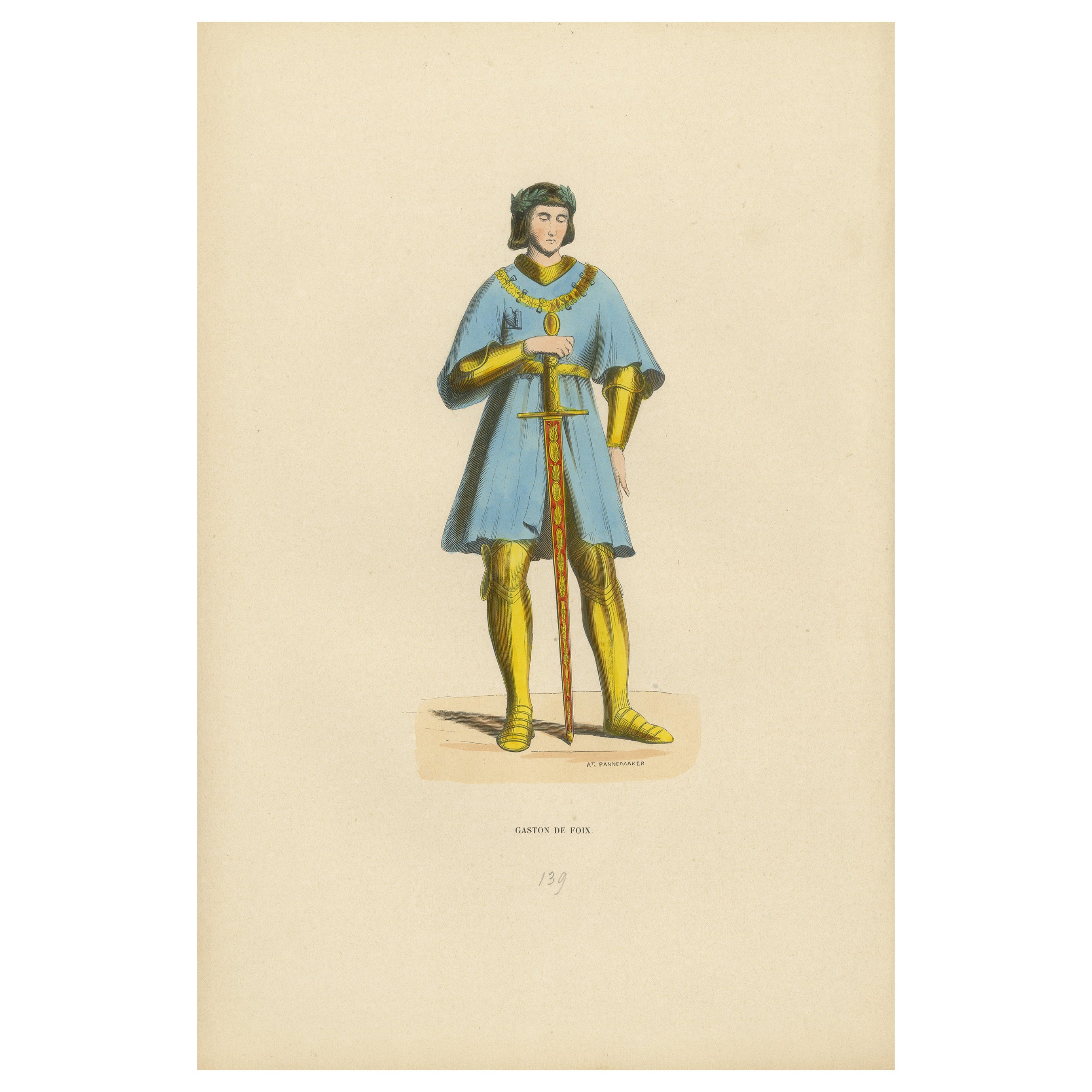Noble Bearing: Gaston de Foix as Illustrated in 'Costume du Moyen Âge', 1847 For Sale