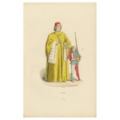 Civic Pride: A Podestà's Robe in 'Costume du Moyen Âge', Genuine Lithograph 1847