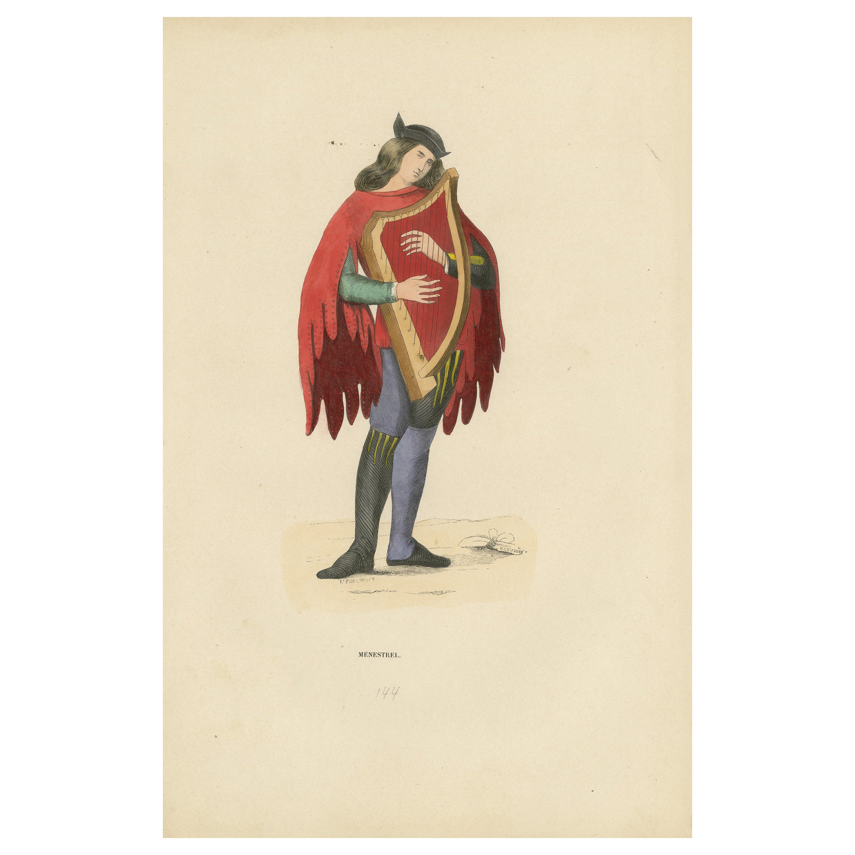 The Melancholic Minstrel: A Musical Performer's Attire, Published in 1847 For Sale