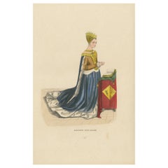 Vintage Regal Contemplation: Queen Margaret of Scotland in 'Costume du Moyen Âge, 1847