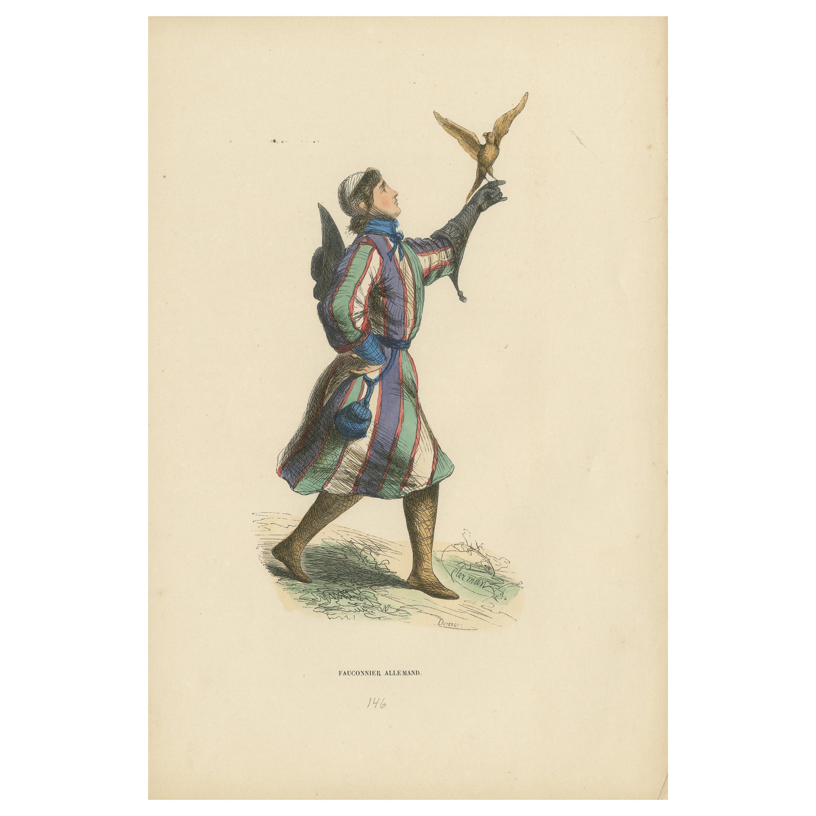 The Noble Sport: A German Falconer in 'Costume du Moyen Âge, 1847 For Sale