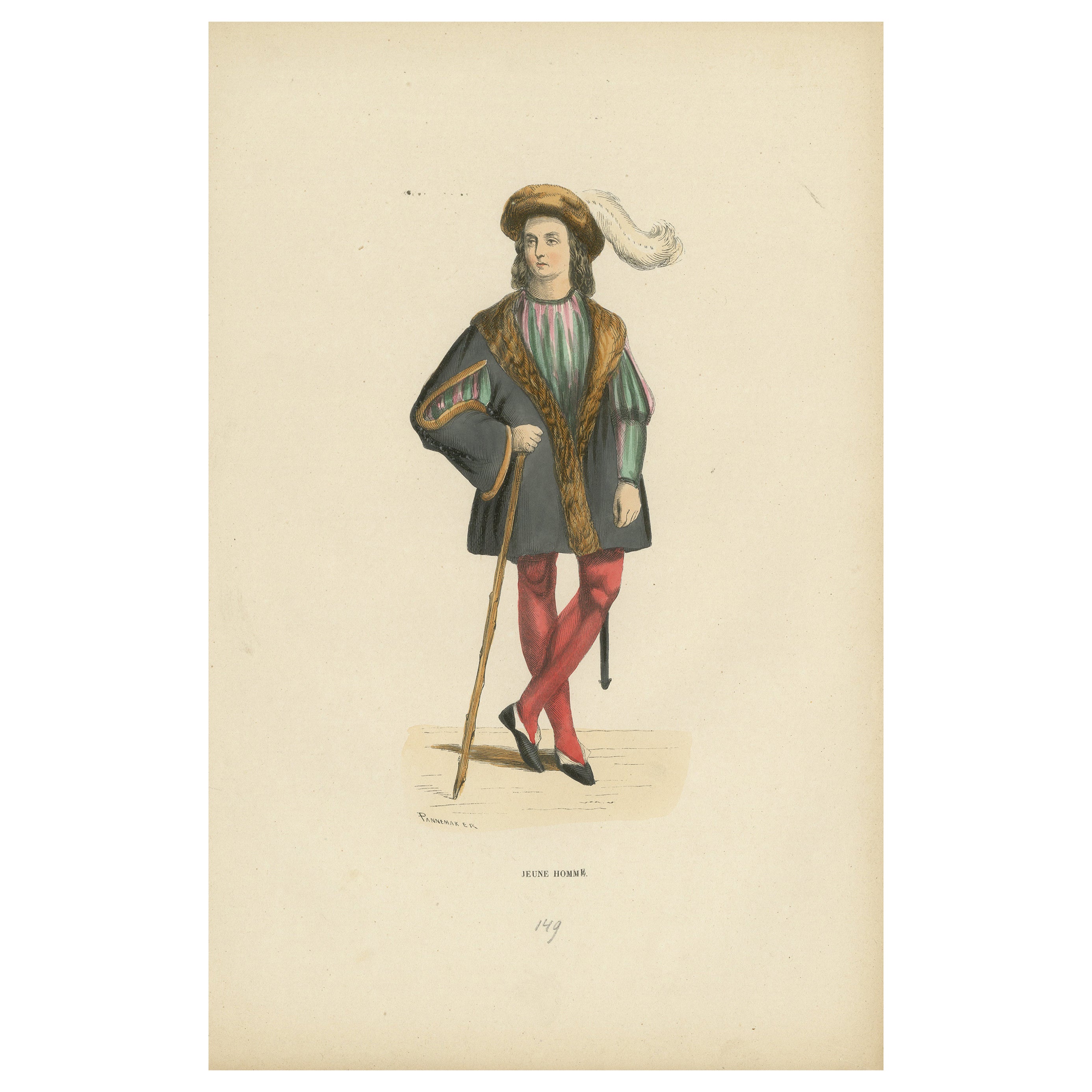 Youthful Elegance: A Young Gentleman's Attire in 'Costume du Moyen Âge', 1847 For Sale