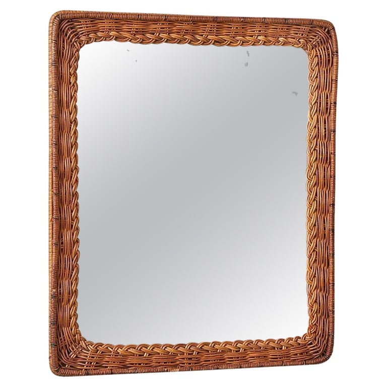 Antique MIrror in Rattan Frame, Italy, Late 19th Century For Sale