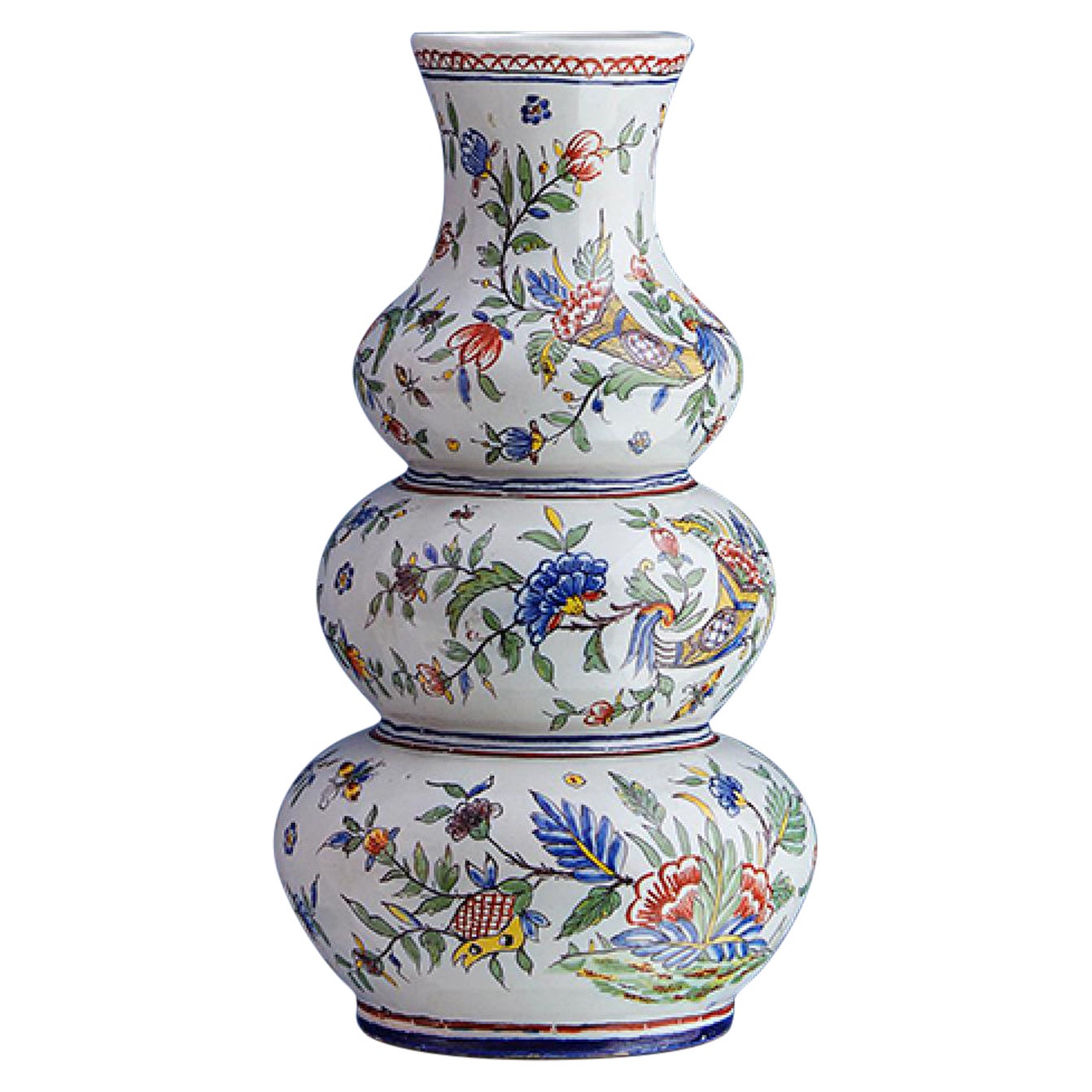 Antique Ceramic Flower Painted Vase, France, 19th Century