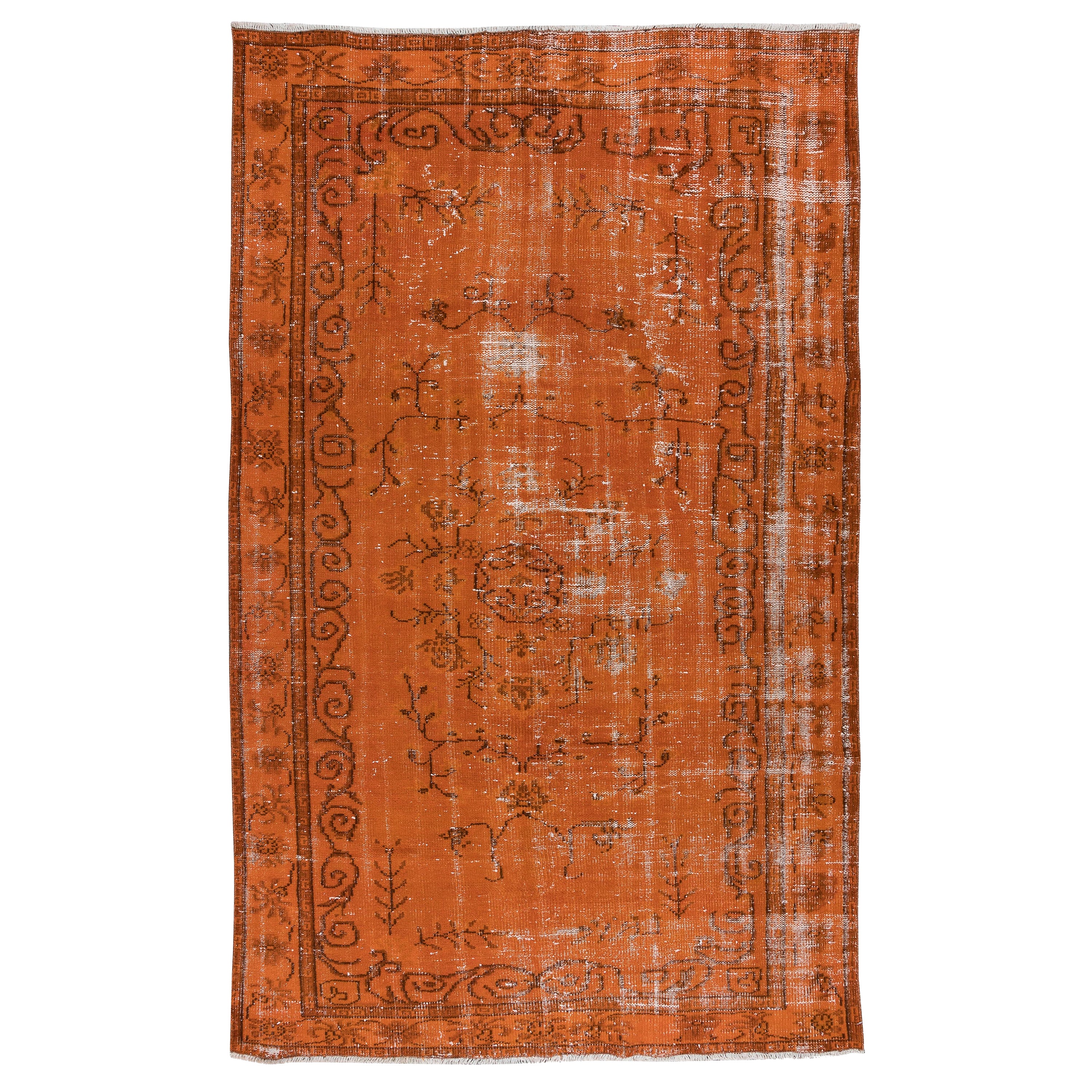 5.3x8.5 Ft Decorative Orange Handmade Room Size Rug, Upcycled Turkish Carpet For Sale