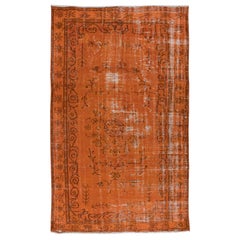 Dekorativer orangefarbener handgefertigter, 5.3x8,5 Ft Teppich in Zimmergröße, recycelter türkischer Teppich