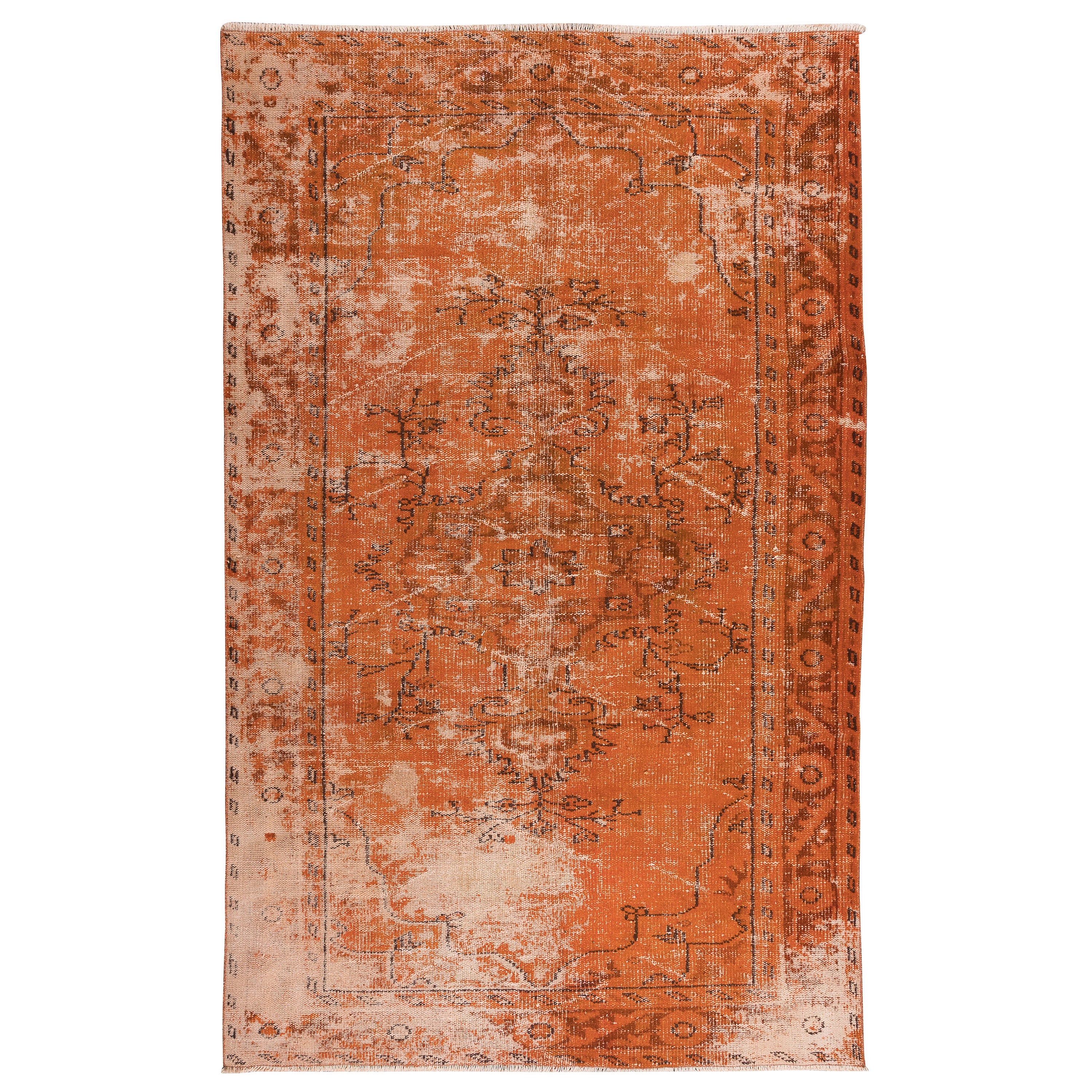 5.4x8.4 Ft Handmade Turkish Vintage Rug with Shabby Chic Style in Orange Tones For Sale