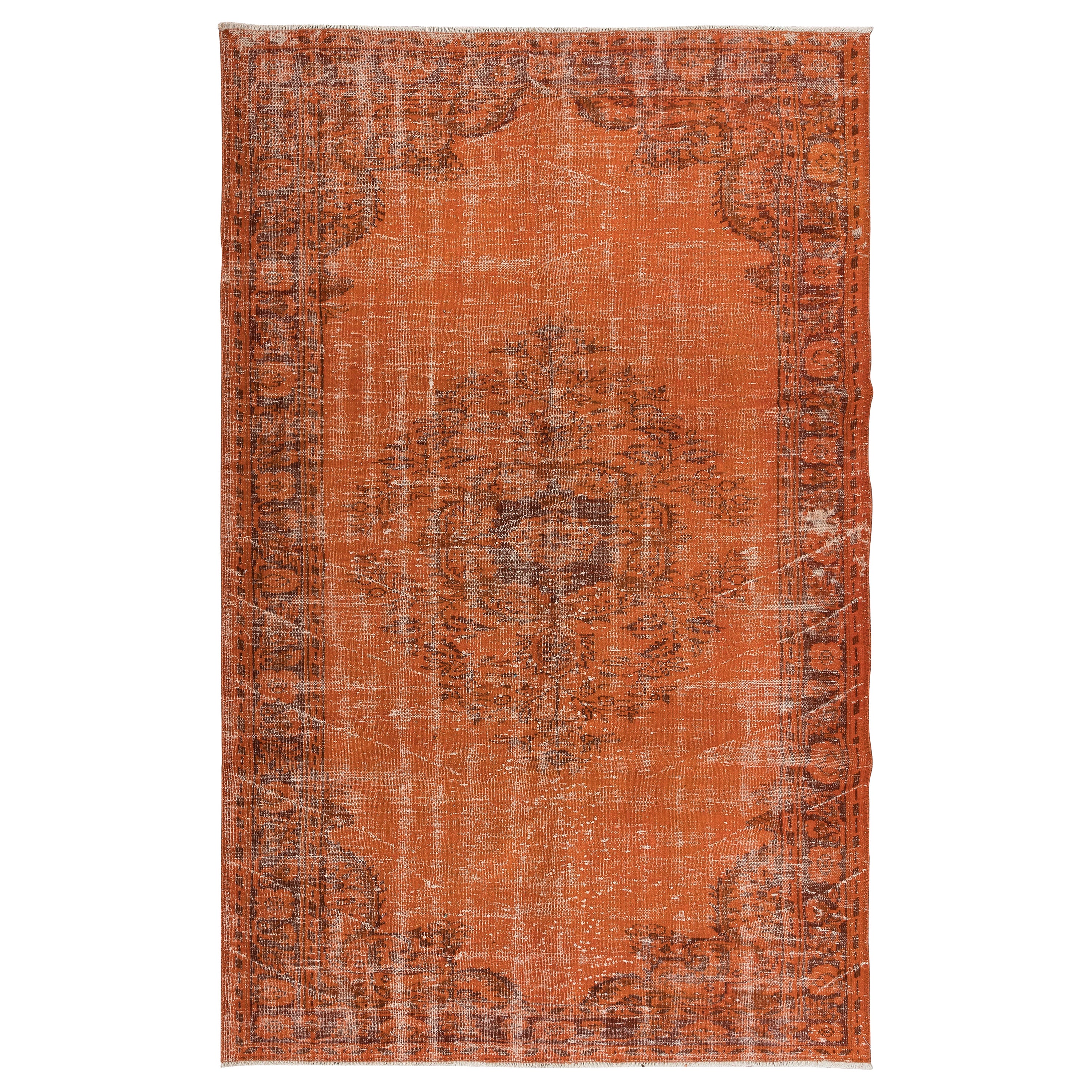 6.3x9.6 Ft Modern Handmade Turkish Wool Area Rug in Orange Colors For Sale