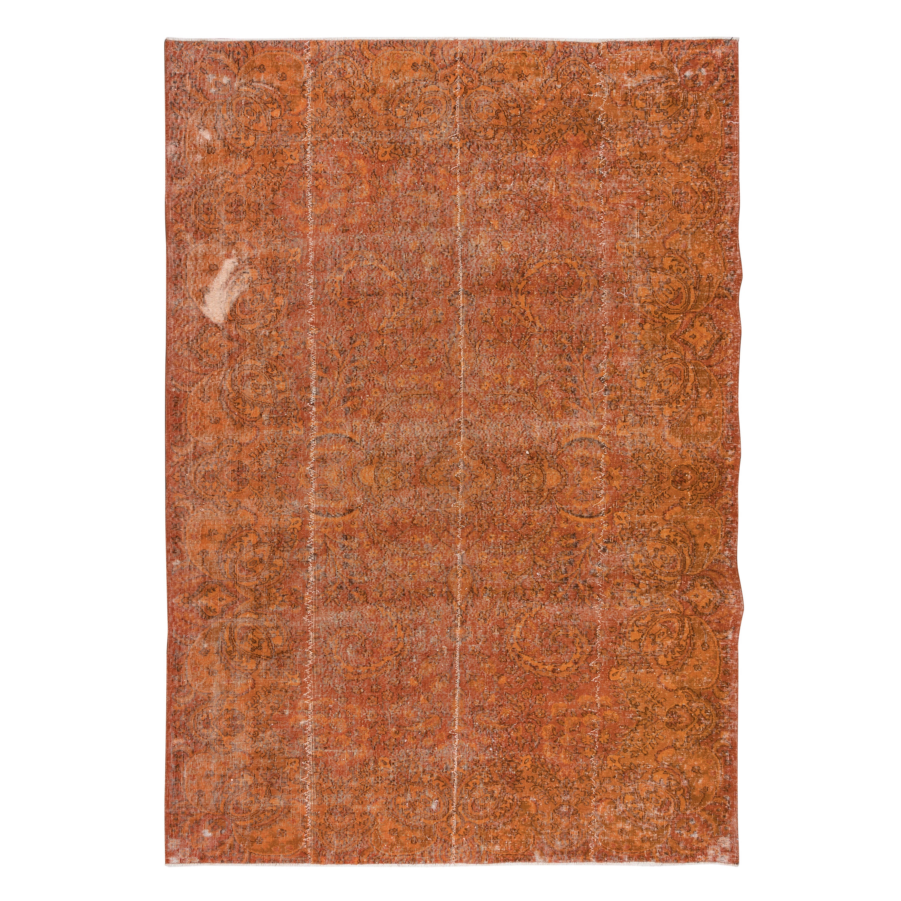 7x10 Ft Orange Handmade Area Rug, Modern Central Anatolian Wool Carpet