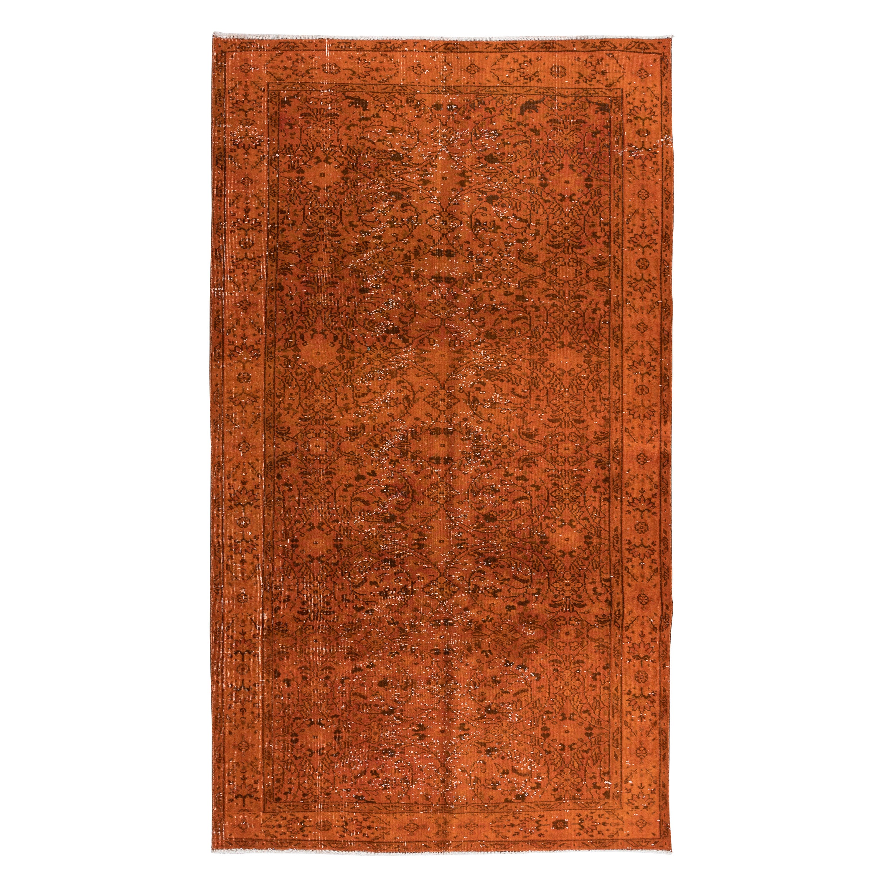 Handgefertigter orangefarbener 4,8x8,3 Ft Teppich aus der Türkei, moderner Anatolischer Wollteppich