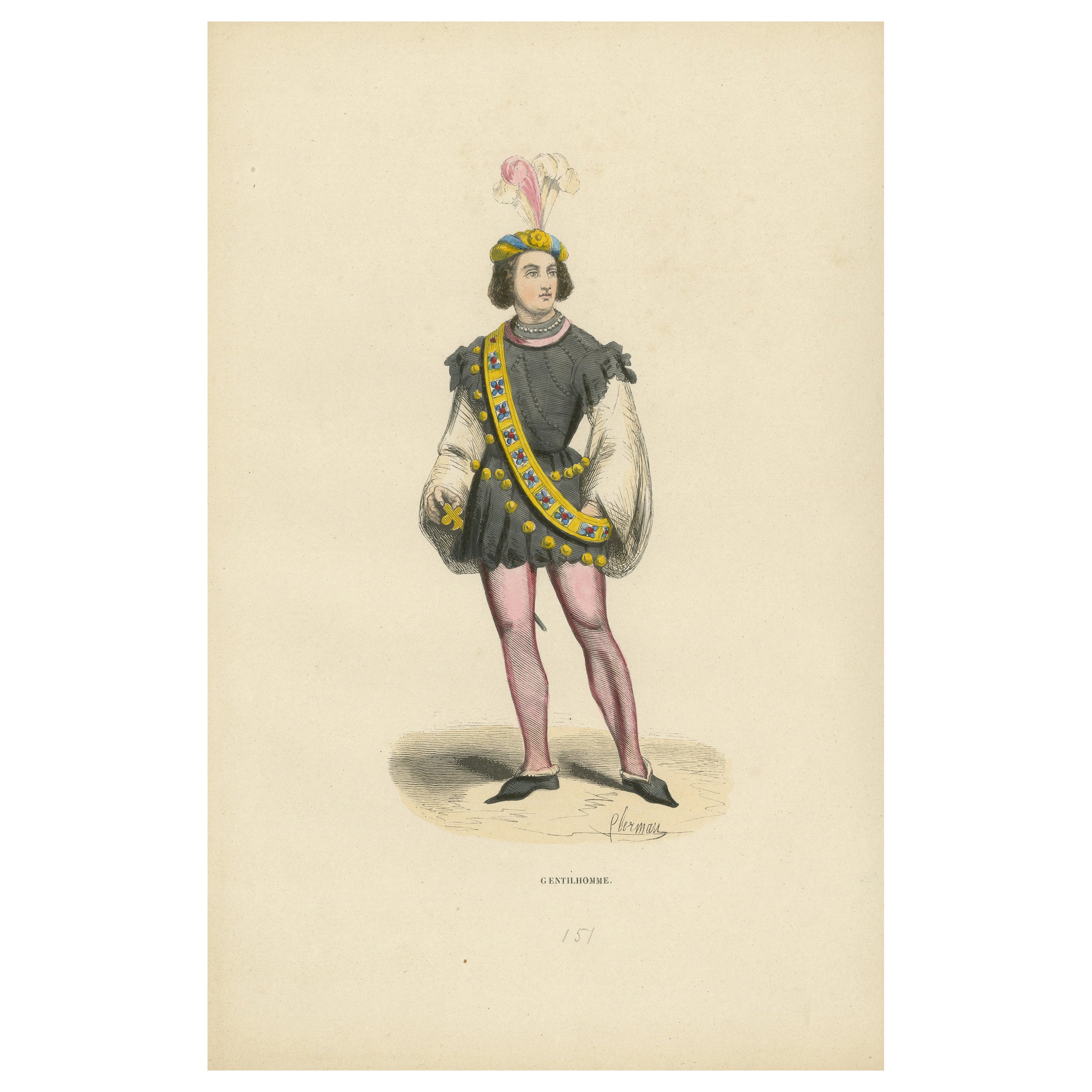 The Gallant Courtier: A Nobleman's Fashion in 'Costume du Moyen Âge, 1847 For Sale
