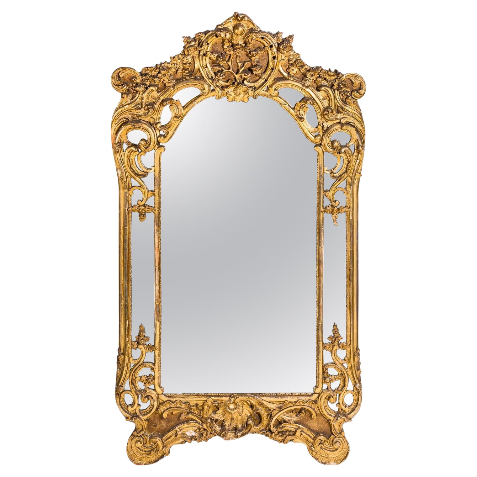 Monumental antique wall mirror, Napoleon III, Paris, gold For Sale