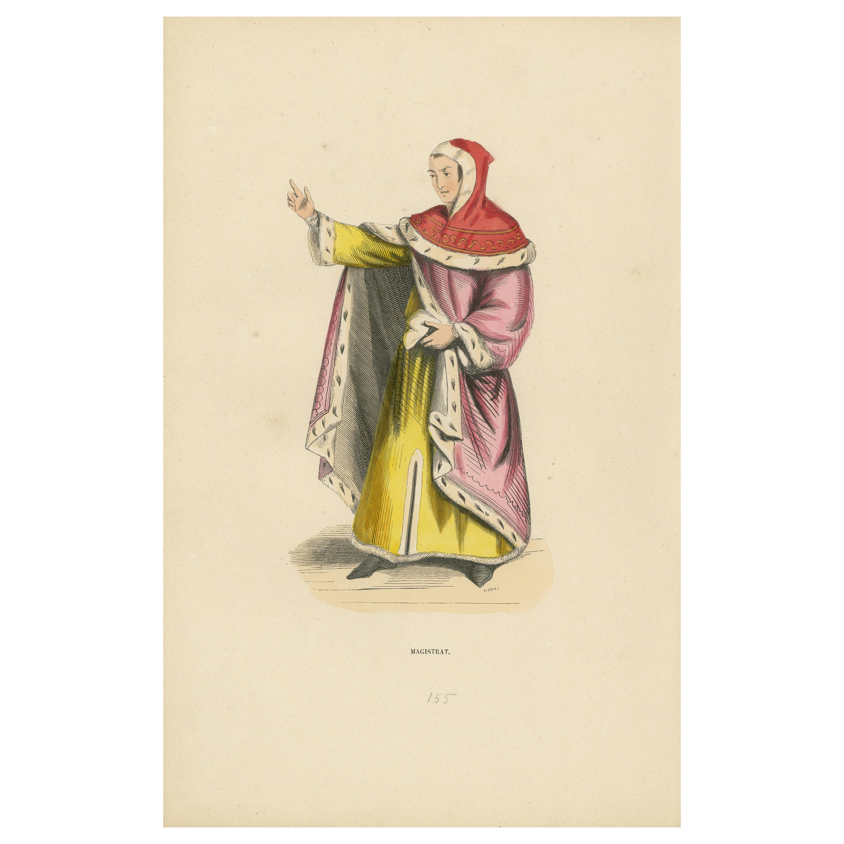 The Esteemed Jurist: A Magistrate's Robe in an Original Lithograph, 1847 For Sale