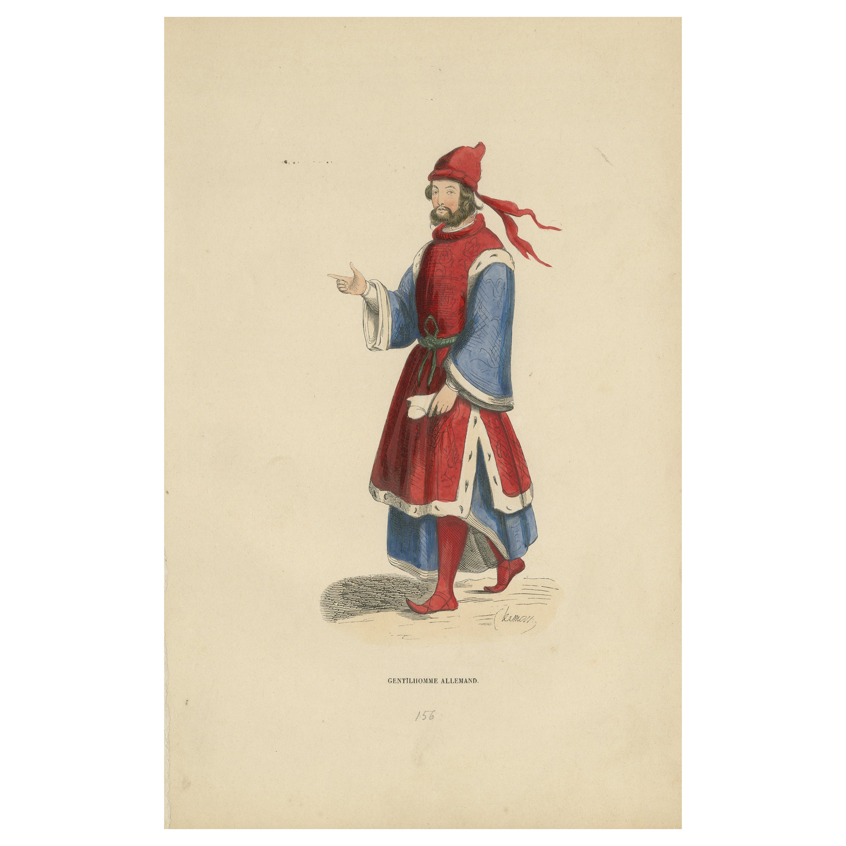 Un port noble : Un gentilhomme allemand en tenue médiévale, 1847