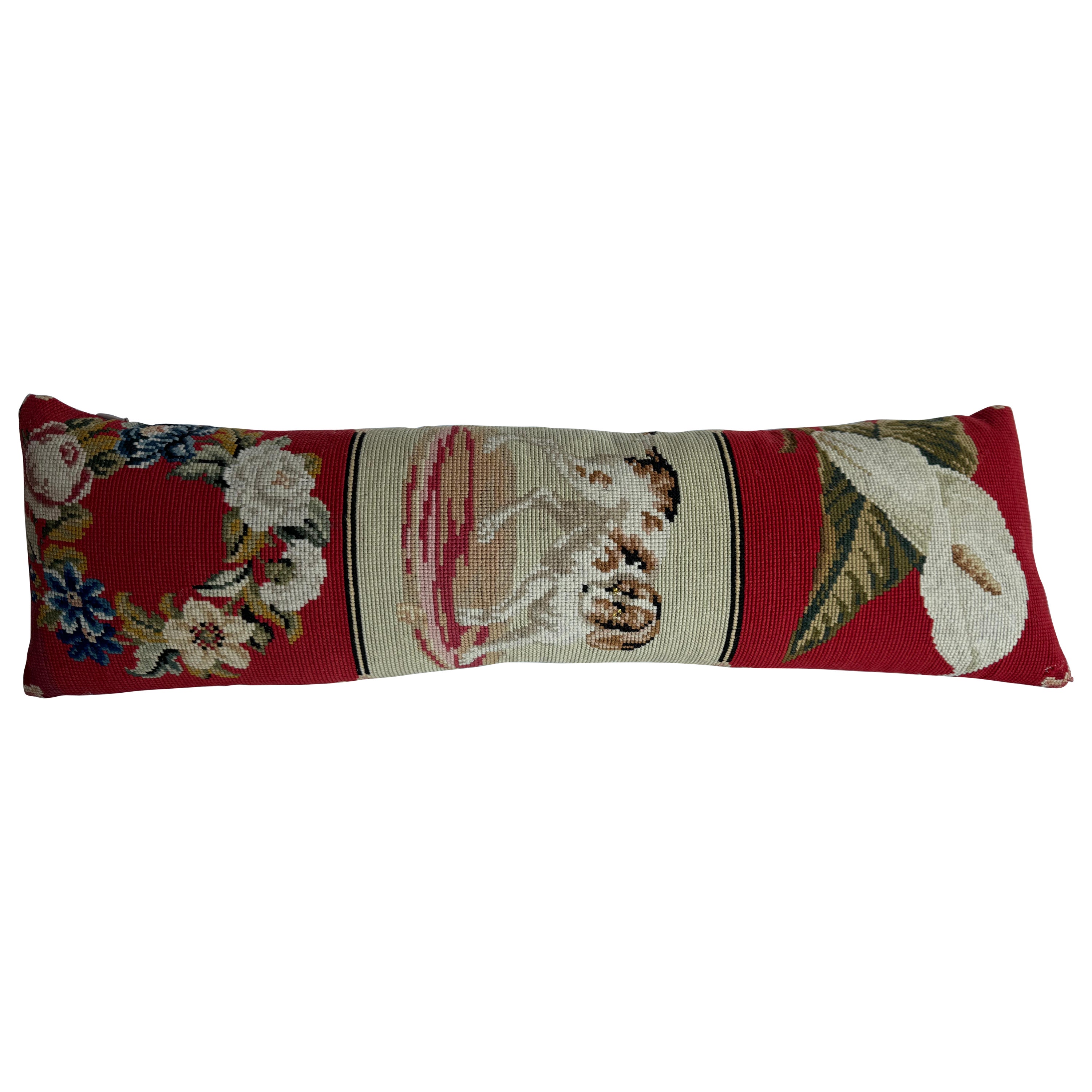 1850 English Needle Work Pillow - 24"X7" For Sale