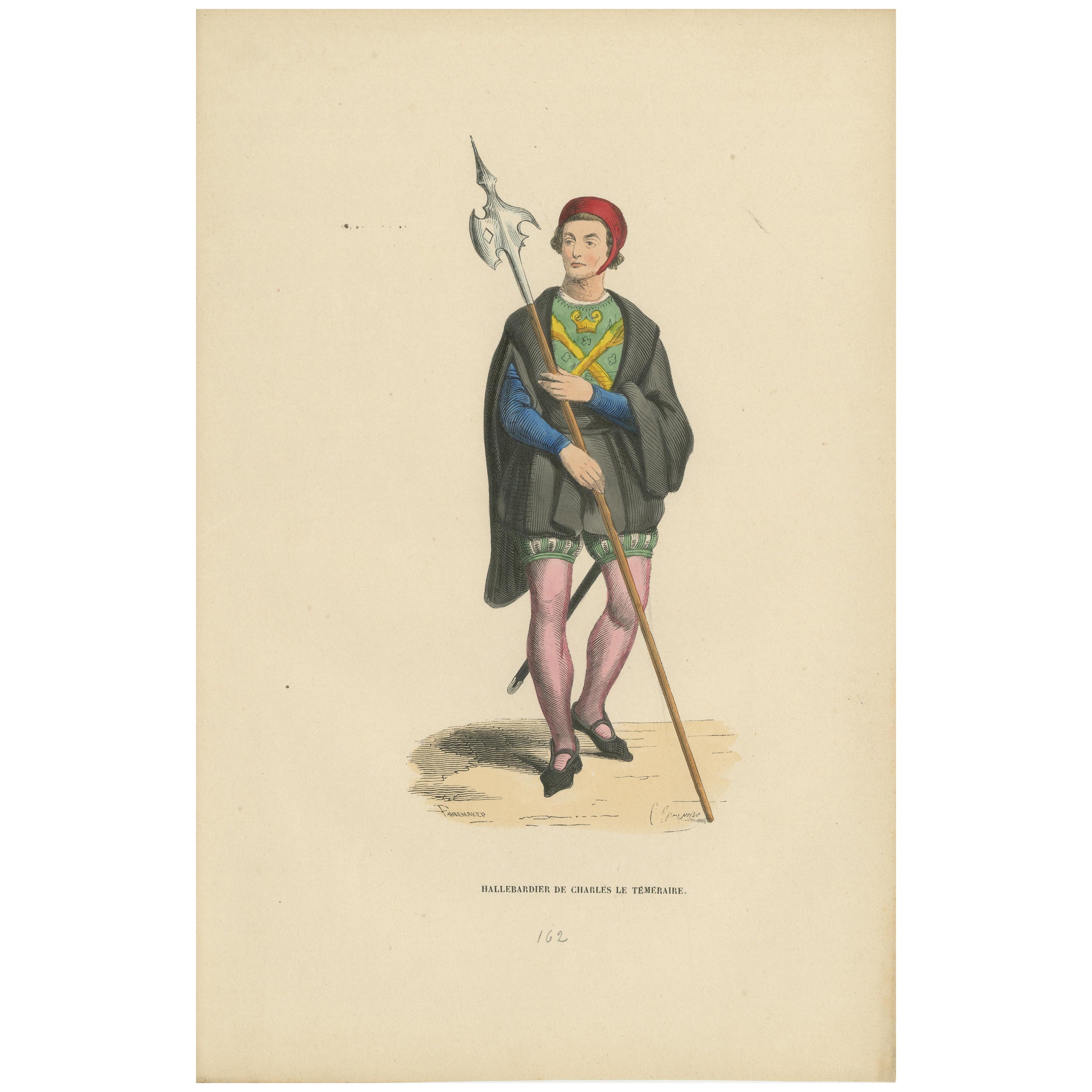 Guardian of the Realm: A Halberdier of Charles the Bold, Lithograph of 1847 For Sale