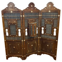 Antique old  moorish  moucharabieh screen, with several openings