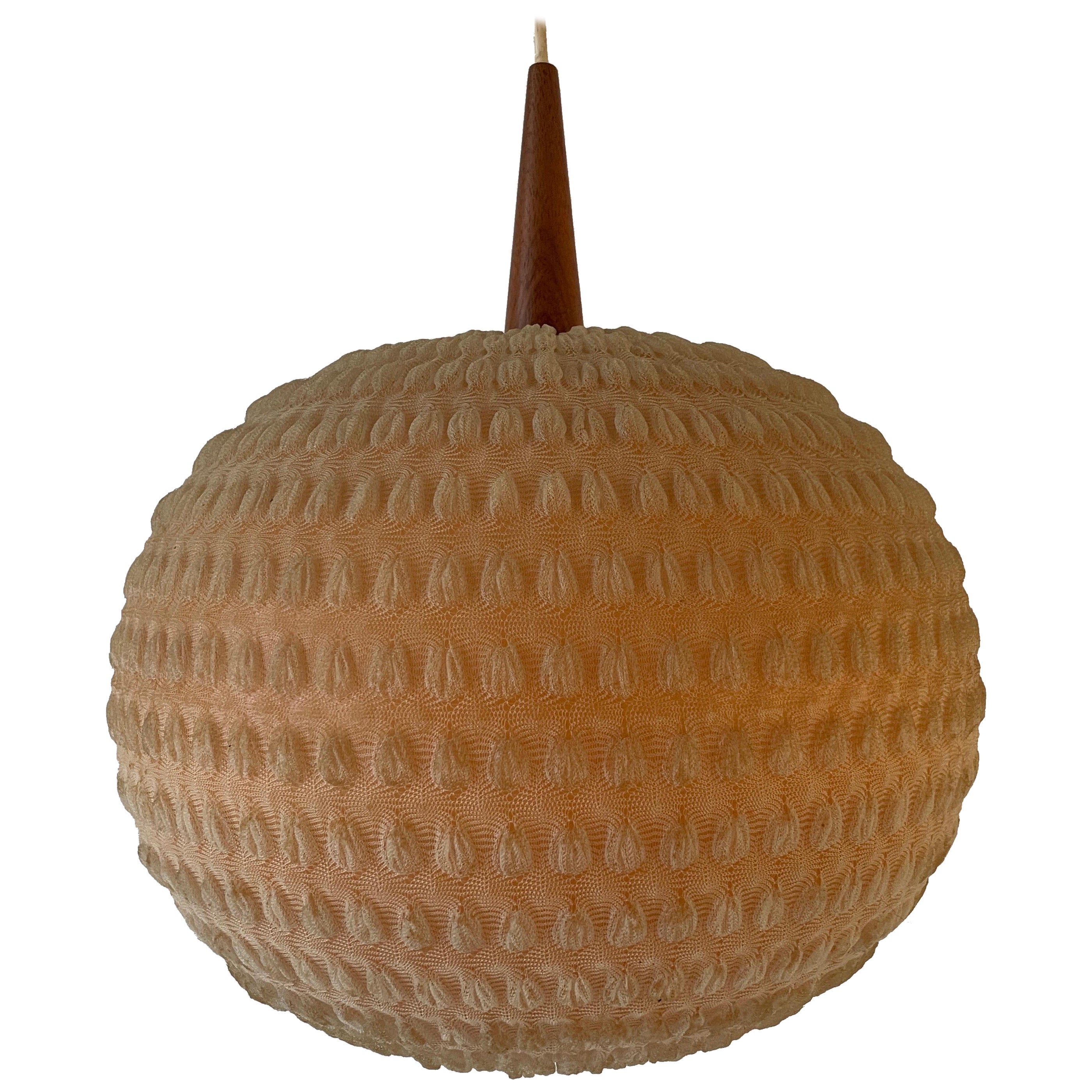 Teak & Ball Fabric Shade Ceiling Lamp by Temde, 1960s, Germany For Sale