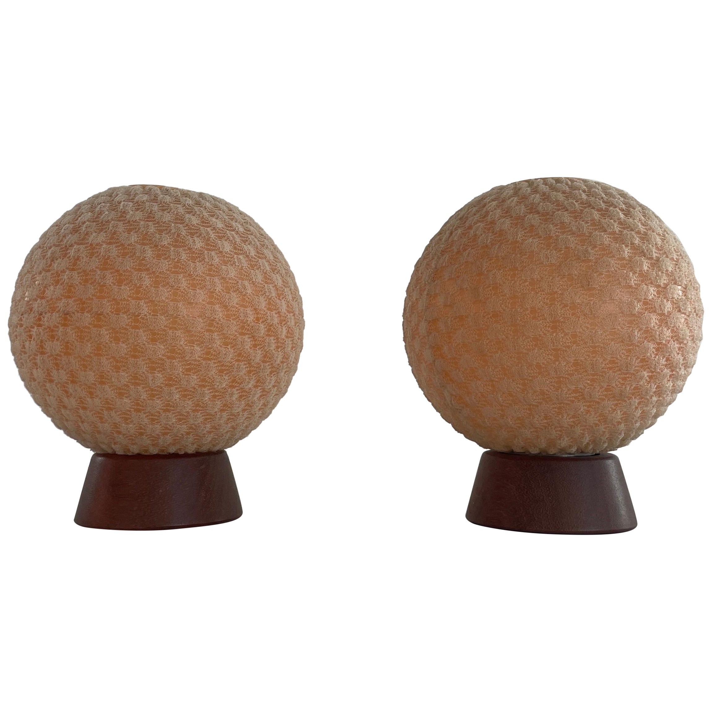 Teak & Ball Fabric Shade Pair of Bedside Lamps by Temde, 1960s Germany For Sale