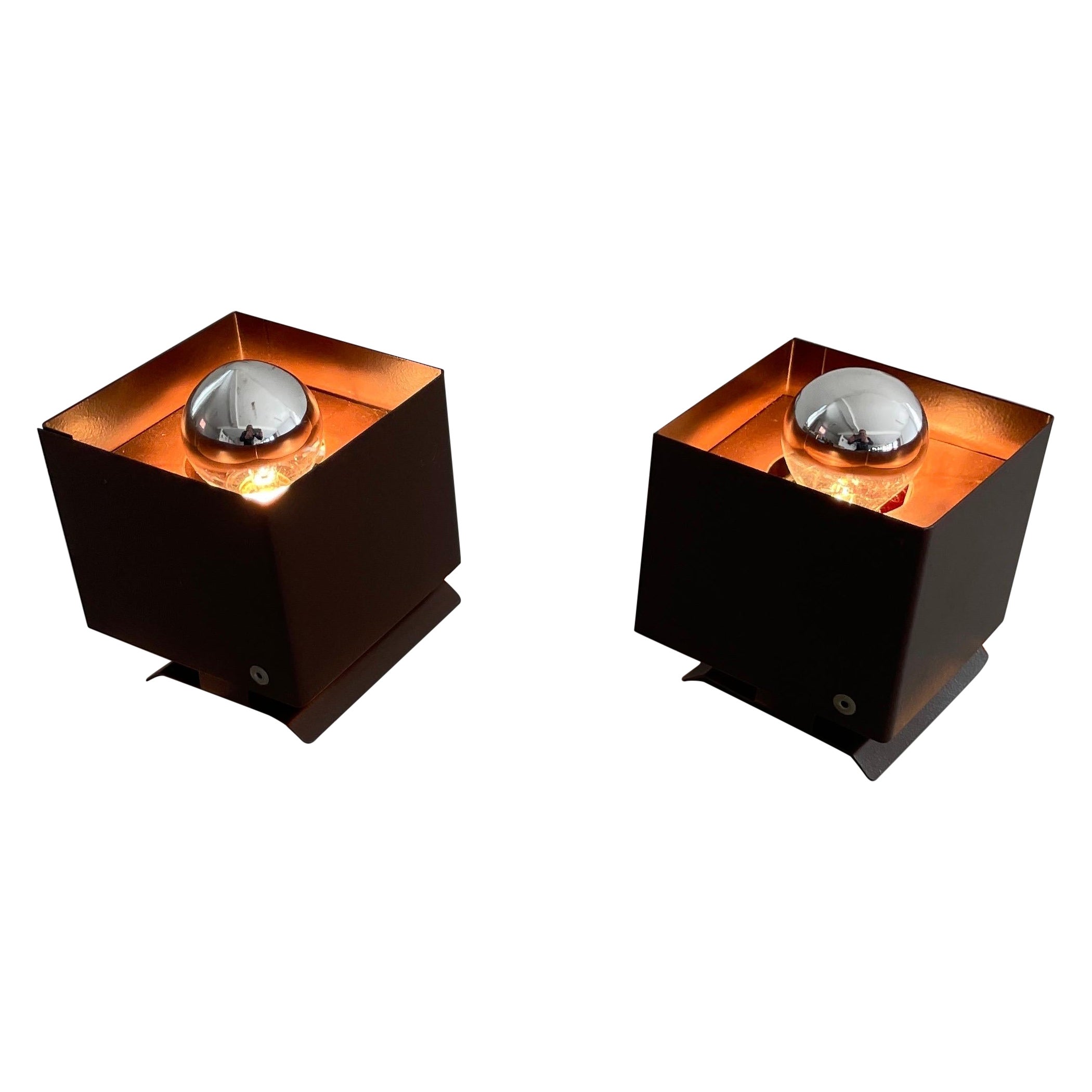 Cube Design Pair of Wall Lamps by Rudolf von Prusky, 1970s, Germany For Sale