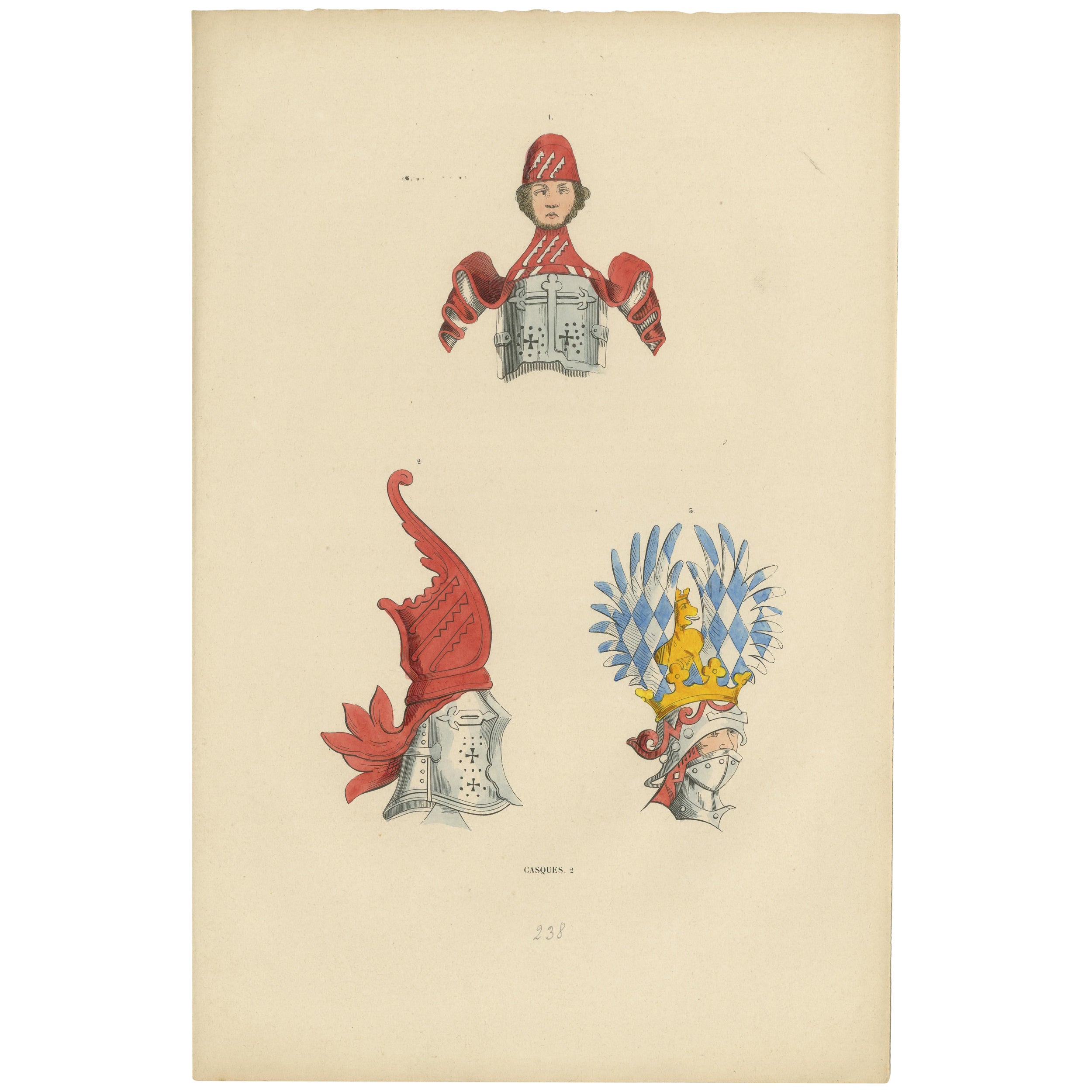 Armorial Elegance: Crests of Chivalry, Original Lithograph Published in 1847 For Sale