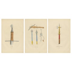 Evolution der mittelalterlichen Helme: Armet, Sallet und Burgonet, Lithographie von 1847