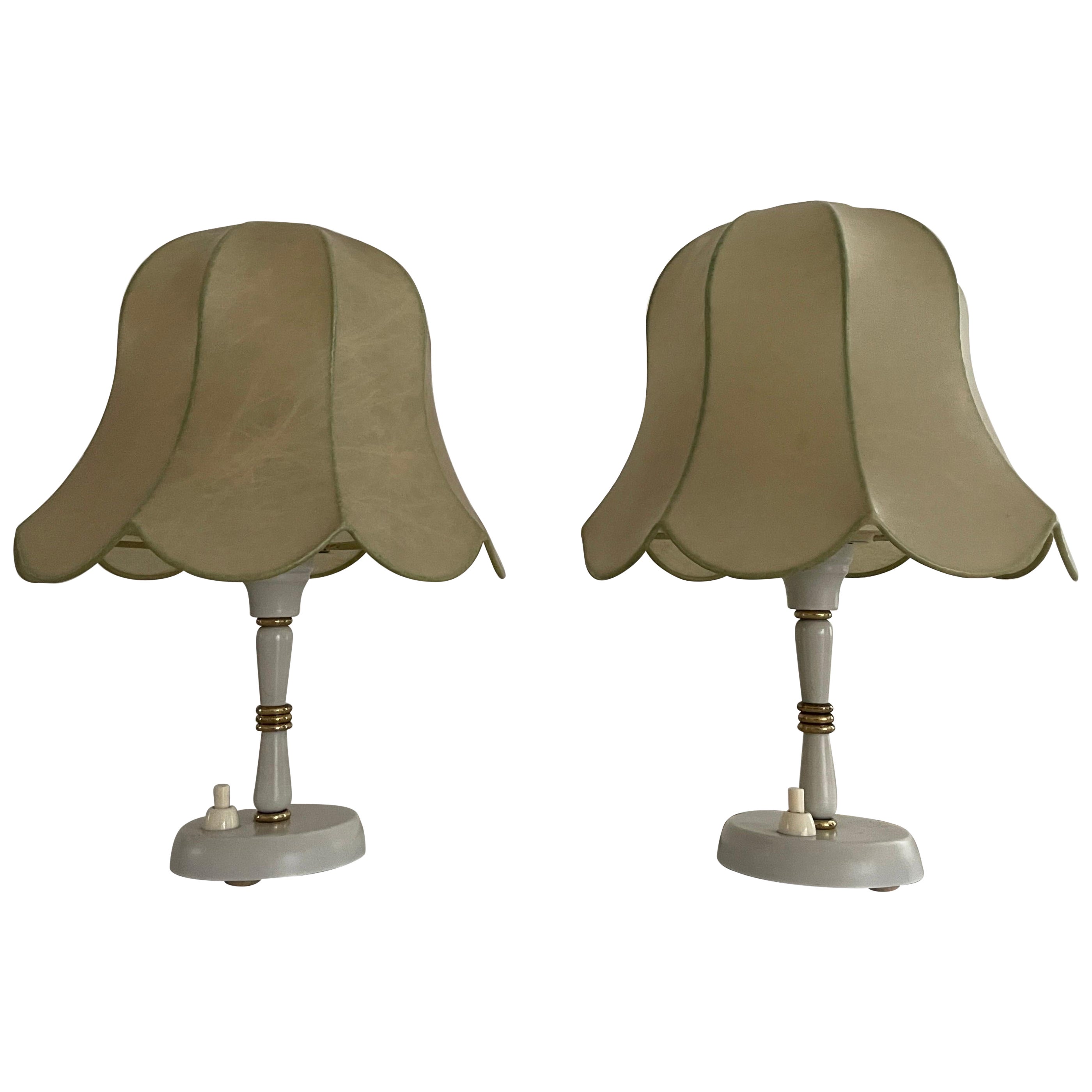 Cocoon Shade Metal Body Pair of Bedside Lamps by GOLDKANT, 1970s, Germany For Sale