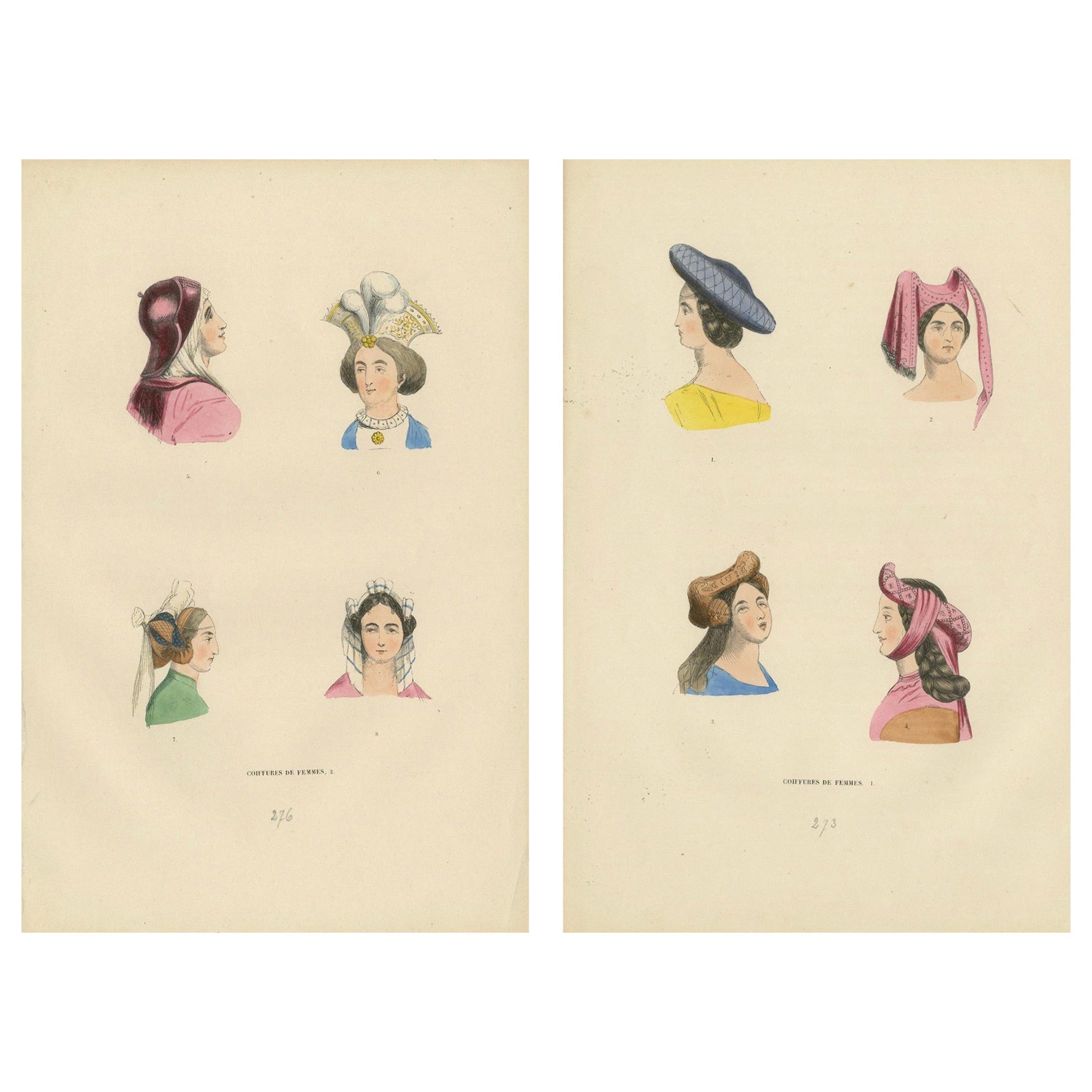 Costume du Moyen Âge: Porträts von eleganten Damen, veröffentlicht im Jahr 1847 im Angebot
